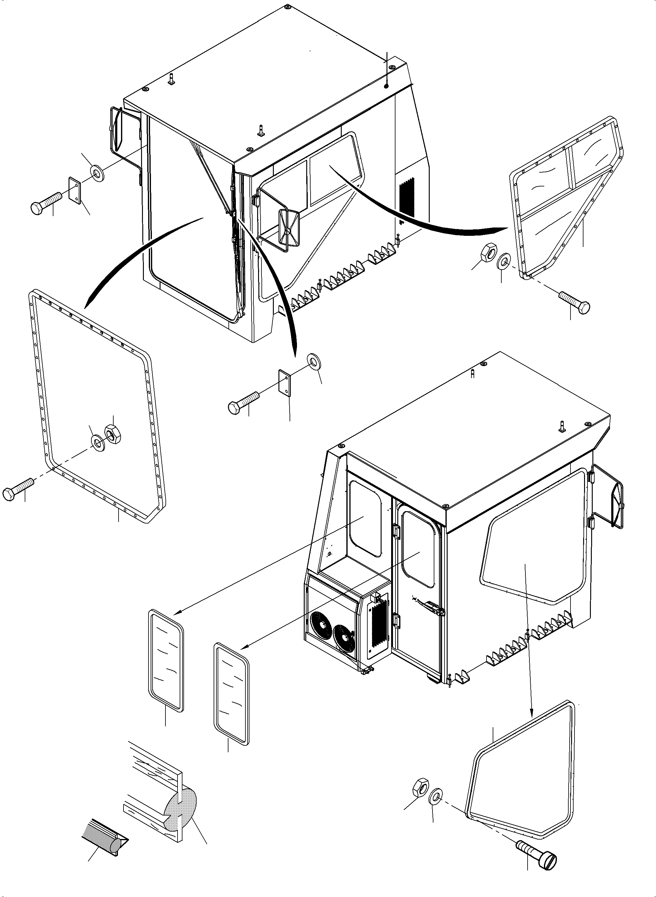 Komatsu parts book diagram for PC3000-6 S/N 06331: OPERATOR'S CAB - GLAZING 'ROCK PROTECTION'