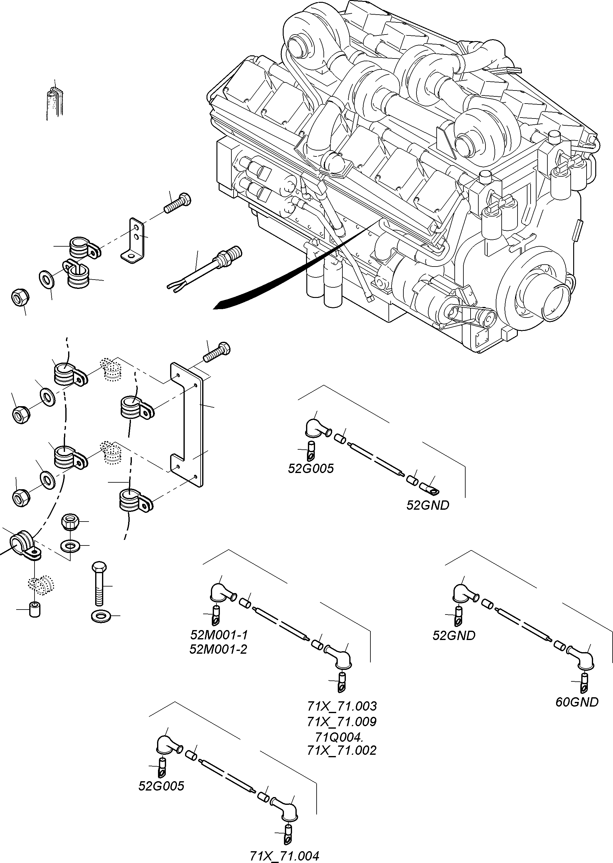 Komatsu parts book diagram for PC3000-6 S/N 06331: CABLES - ENGINE KOMTRAX