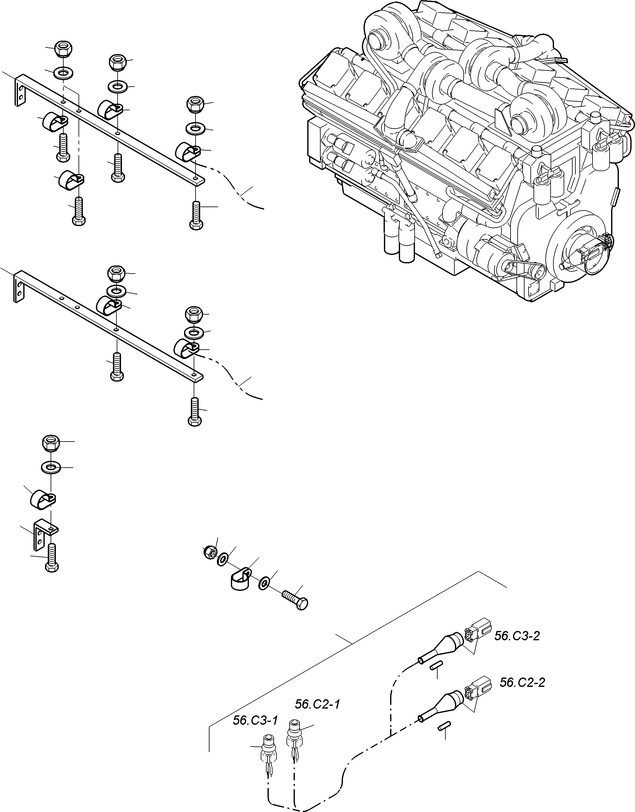 Komatsu parts book diagram for PC3000-6 S/N 06331: CABLES - ENGINE KOMTRAX