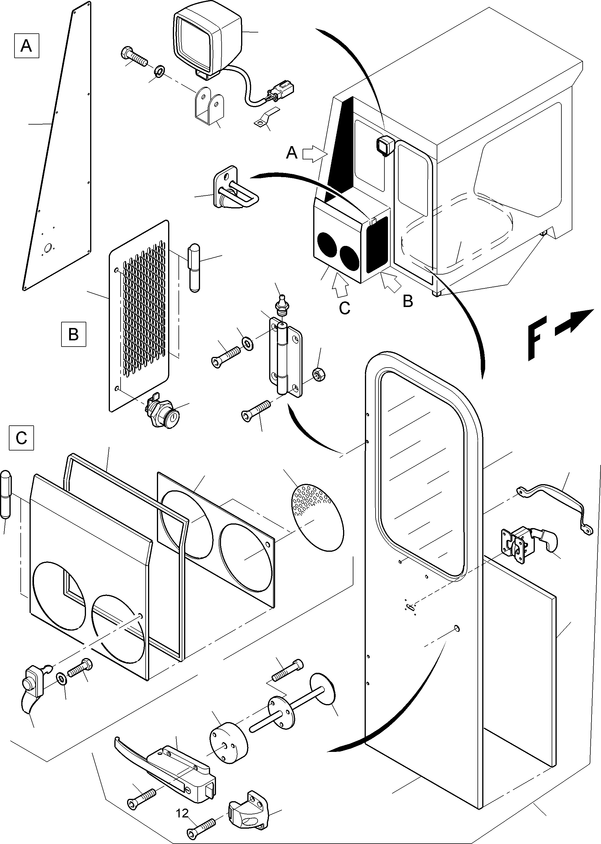 Komatsu parts book diagram for PC3000-6 S/N 06331: OPERATOR'S CAB / ROCK PROTECTION FRONTWINDOW