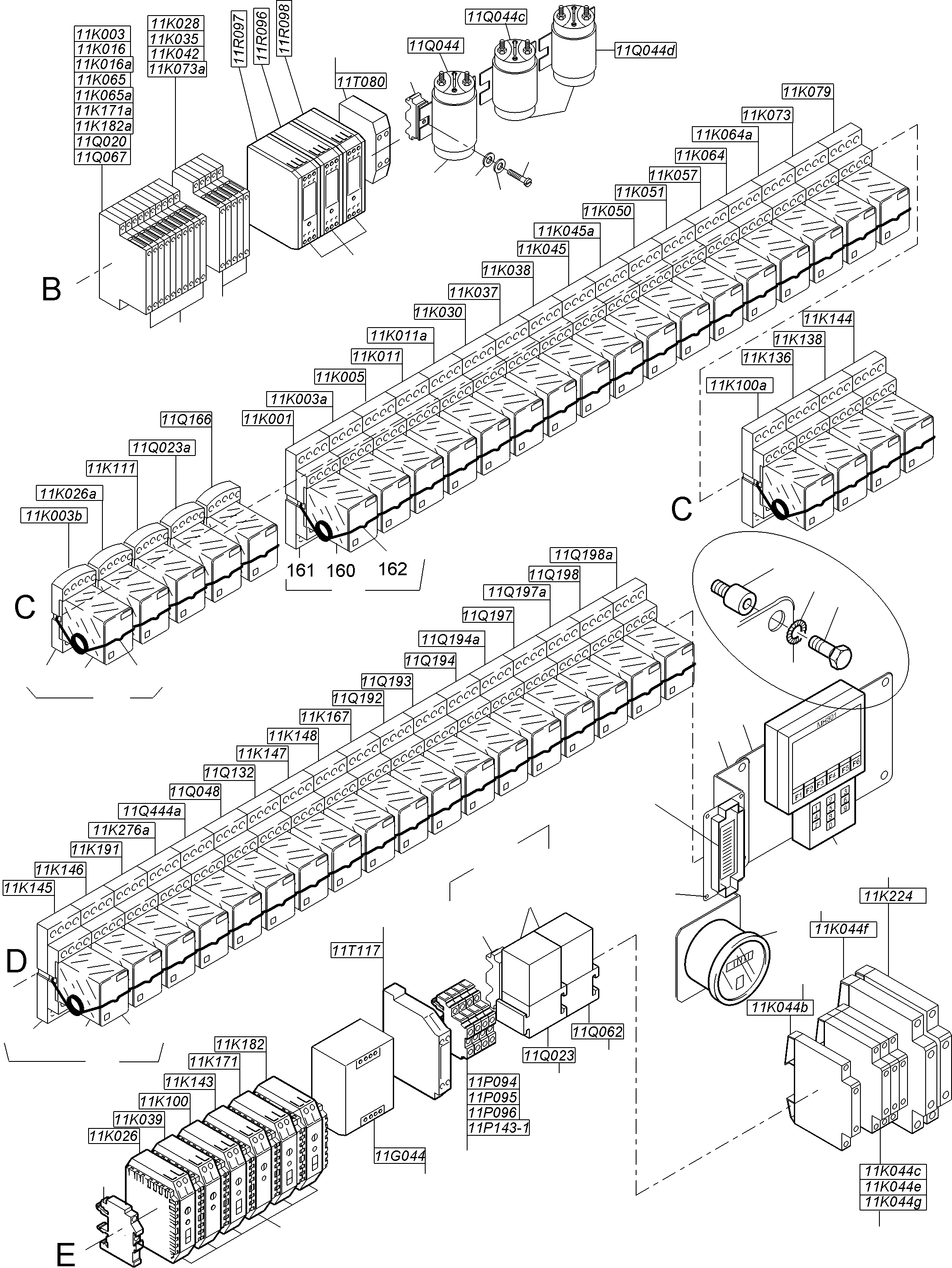 Komatsu parts book diagram for PC3000-6 S/N 06331: SWITCH CABINET LOCATION 11