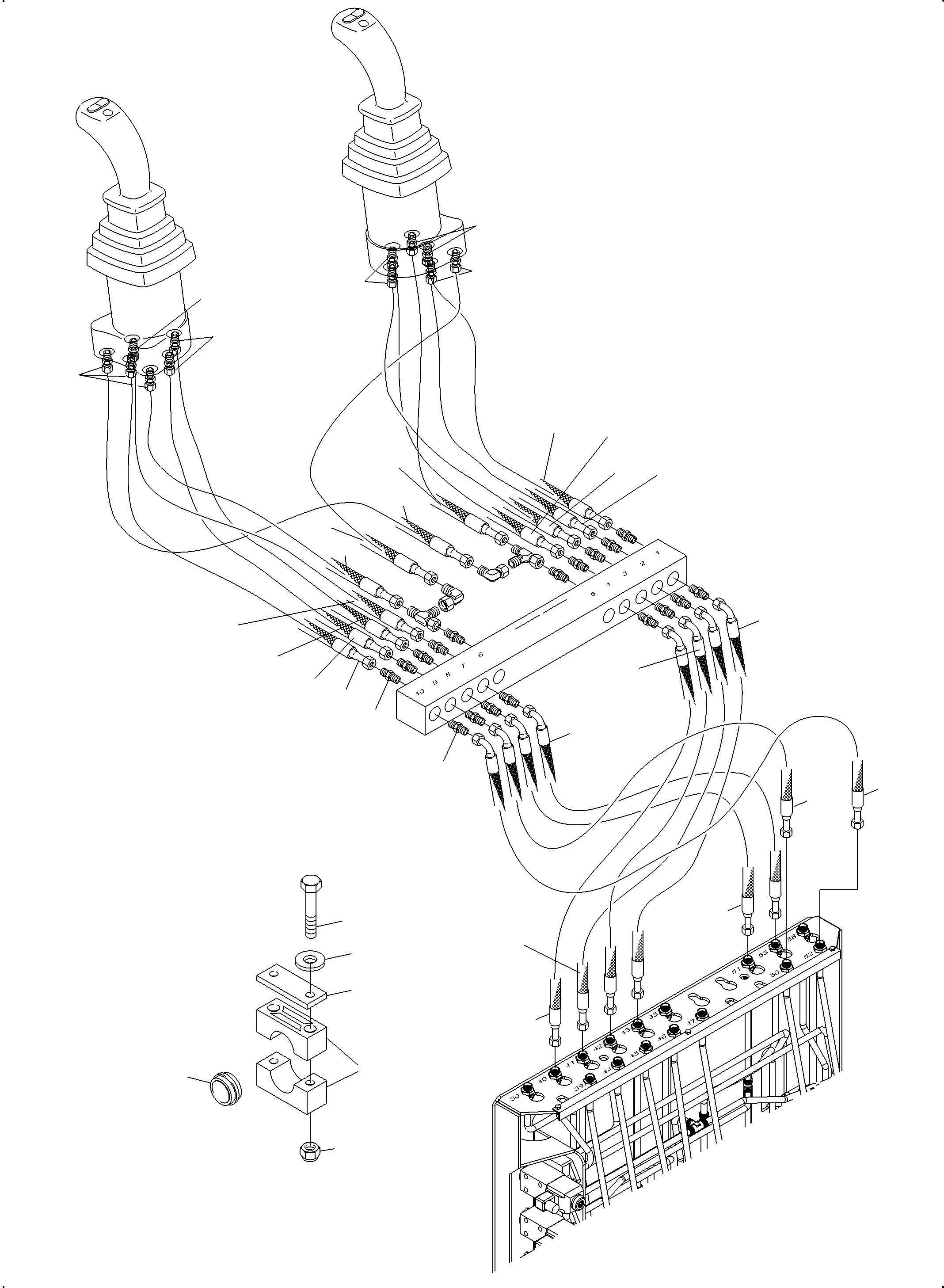 Excavators Mining Komatsu / PC 3000-6E 06 341 21.01.2019(G06341) / Control Lines - Pilot control plate to pilot oil units (BBE)(485-1884b : 485-1884b)