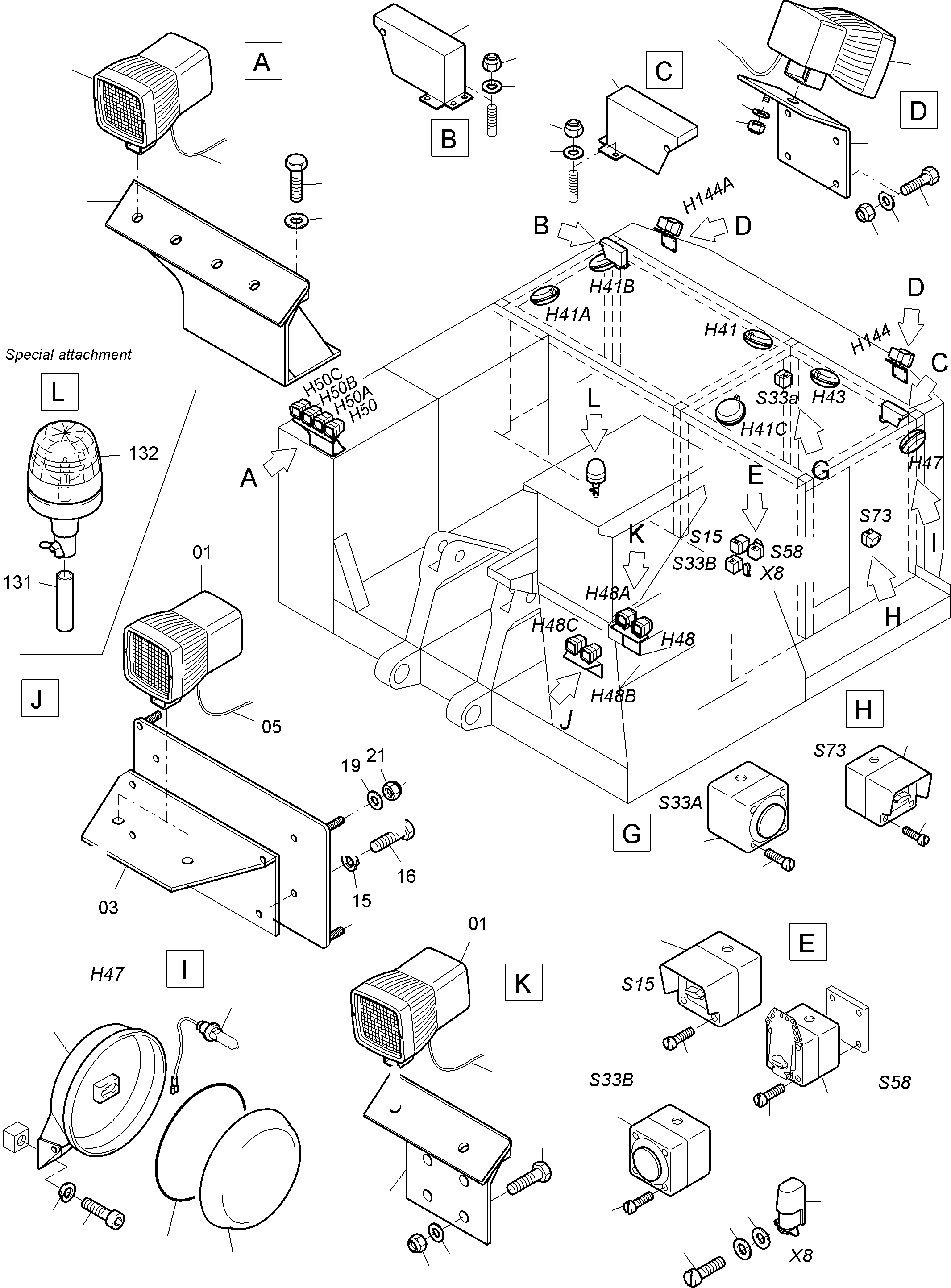 Excavators Mining Komatsu / PC3000-6E S/N 06345(G06345) / Lighting Equipment(255-2106b-1 : 255-2106b-1)