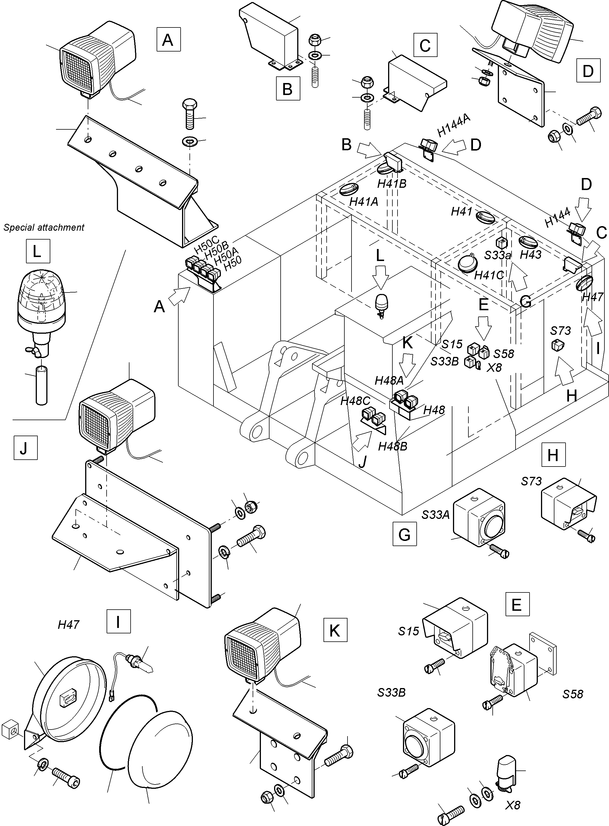 Excavators Mining Komatsu / PC3000-6E S/N 06346(G06346) / Lighting Equipment(255-2106c : 255-2106c)