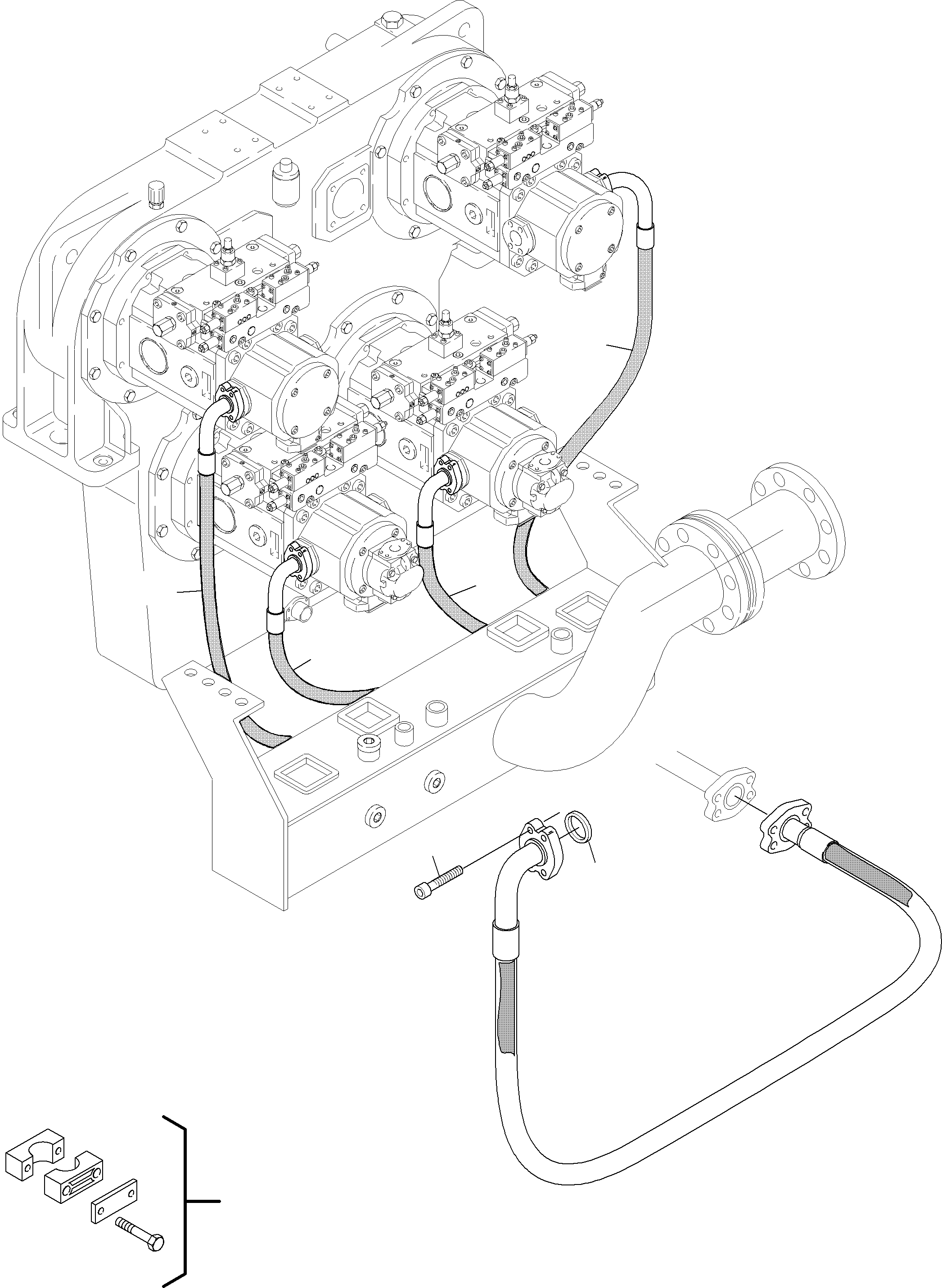 Komatsu parts book diagram for PC4000-6 S/N 08195: PRESSURE LINES - MAIN PUMPS - H.P.-FILTER