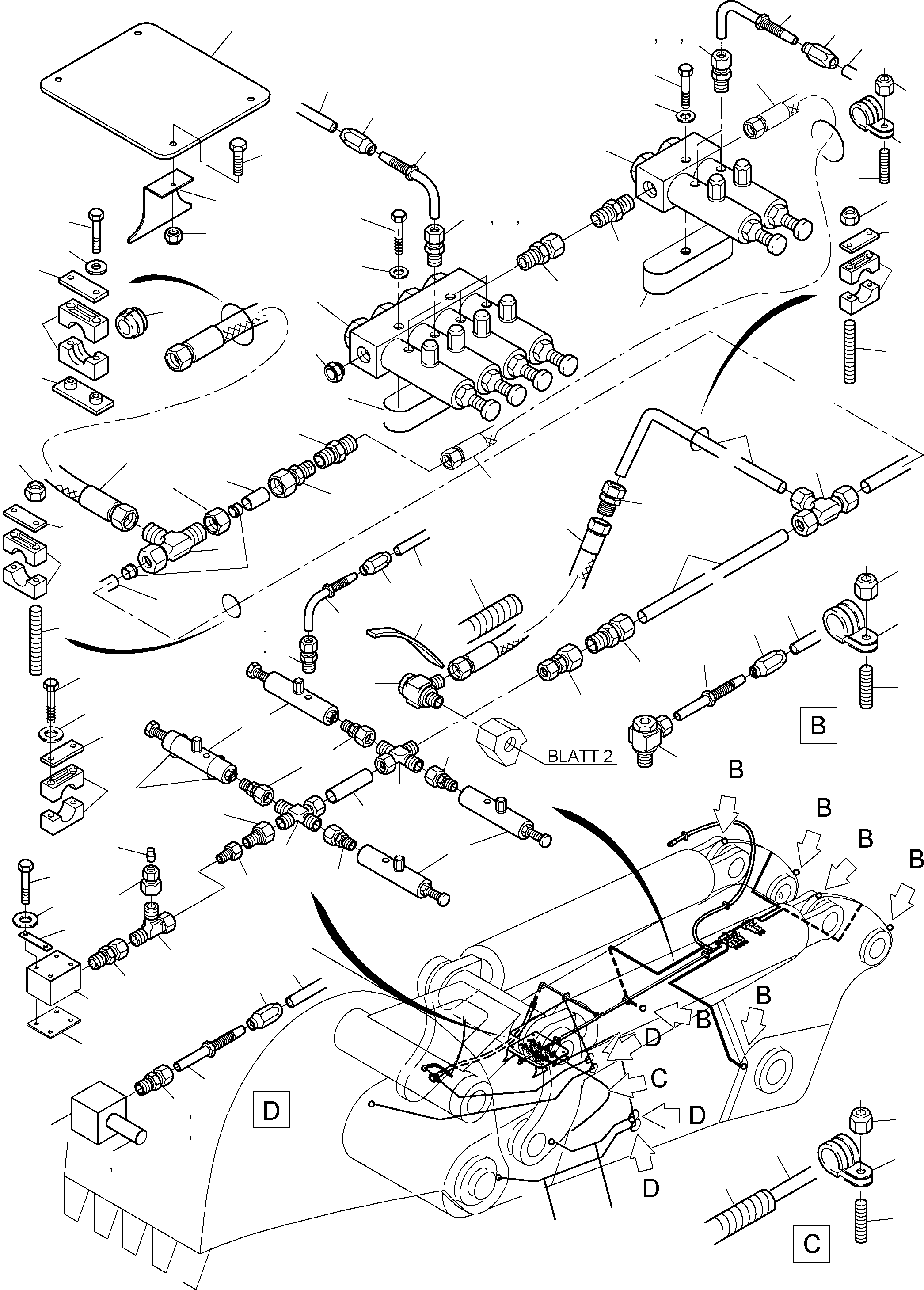 Komatsu parts book diagram for PC4000-6 S/N 08195: STICK - LUBRICATION 4,5 M