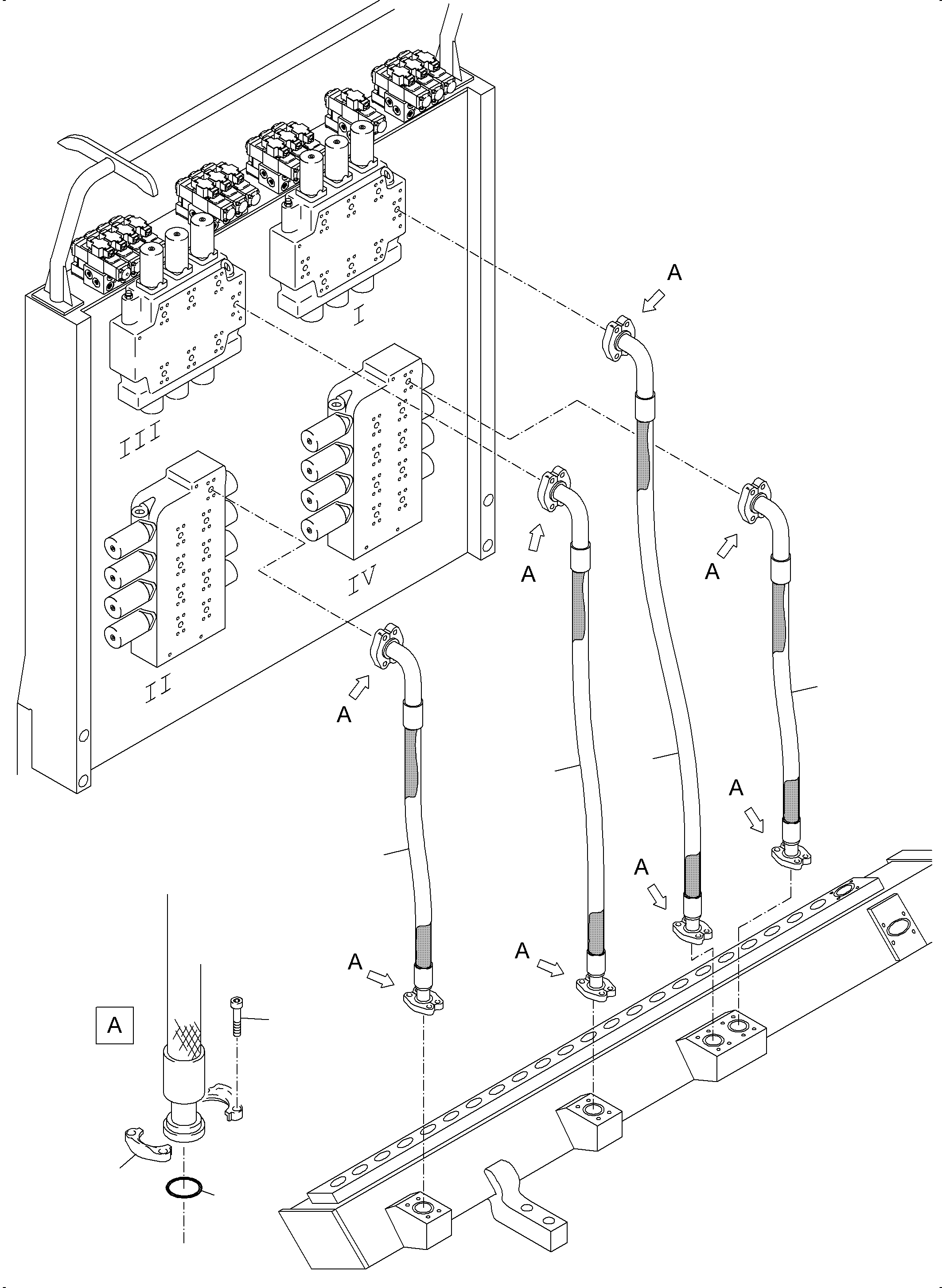 Komatsu parts book diagram for PC4000-6 S/N 08195: RETURN LINES - CONTROL BLOCK, - TANK