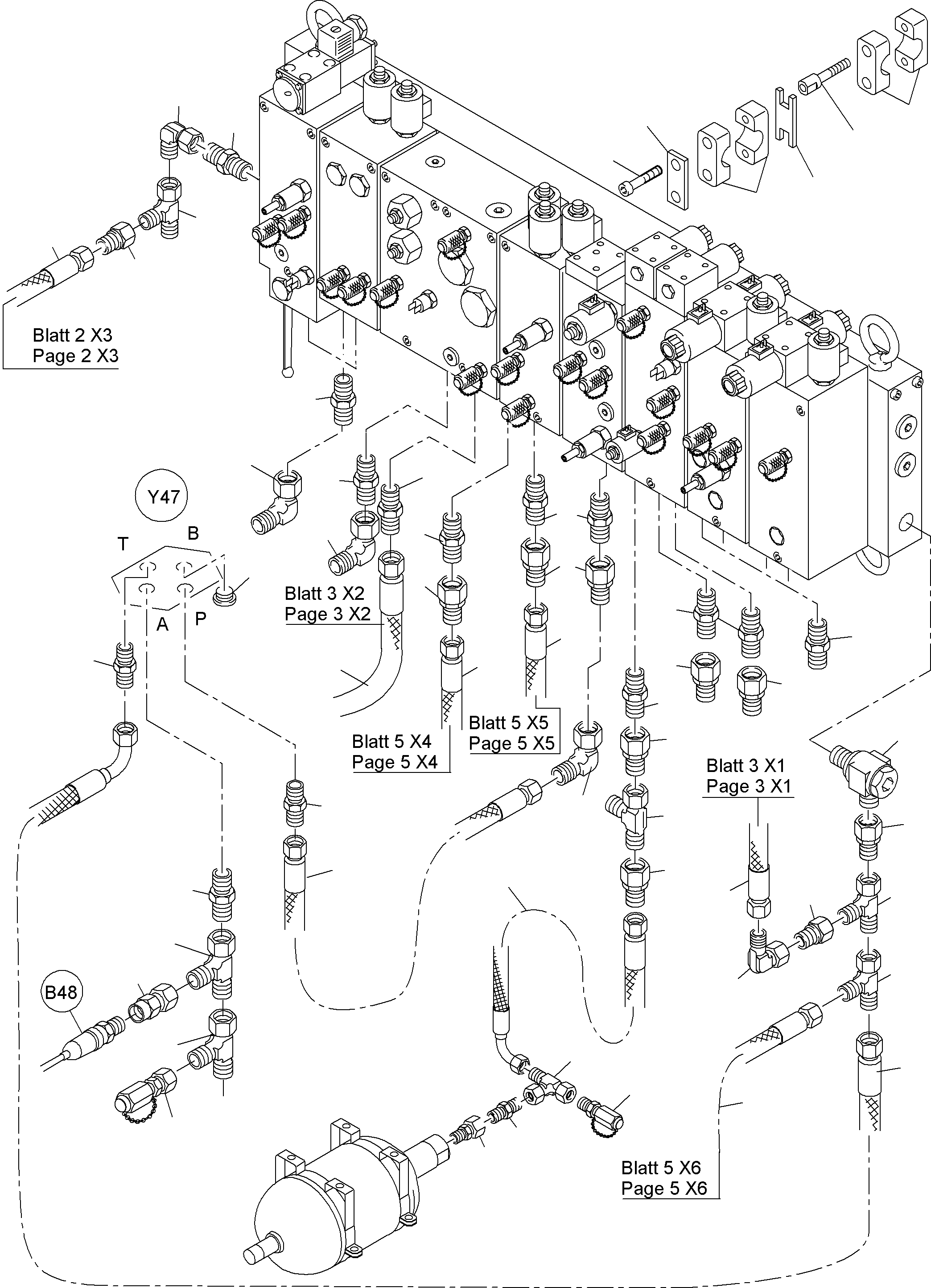 Komatsu parts book diagram for PC4000-6 S/N 08195: CONTROL- AND FILTER PLATE PIPING