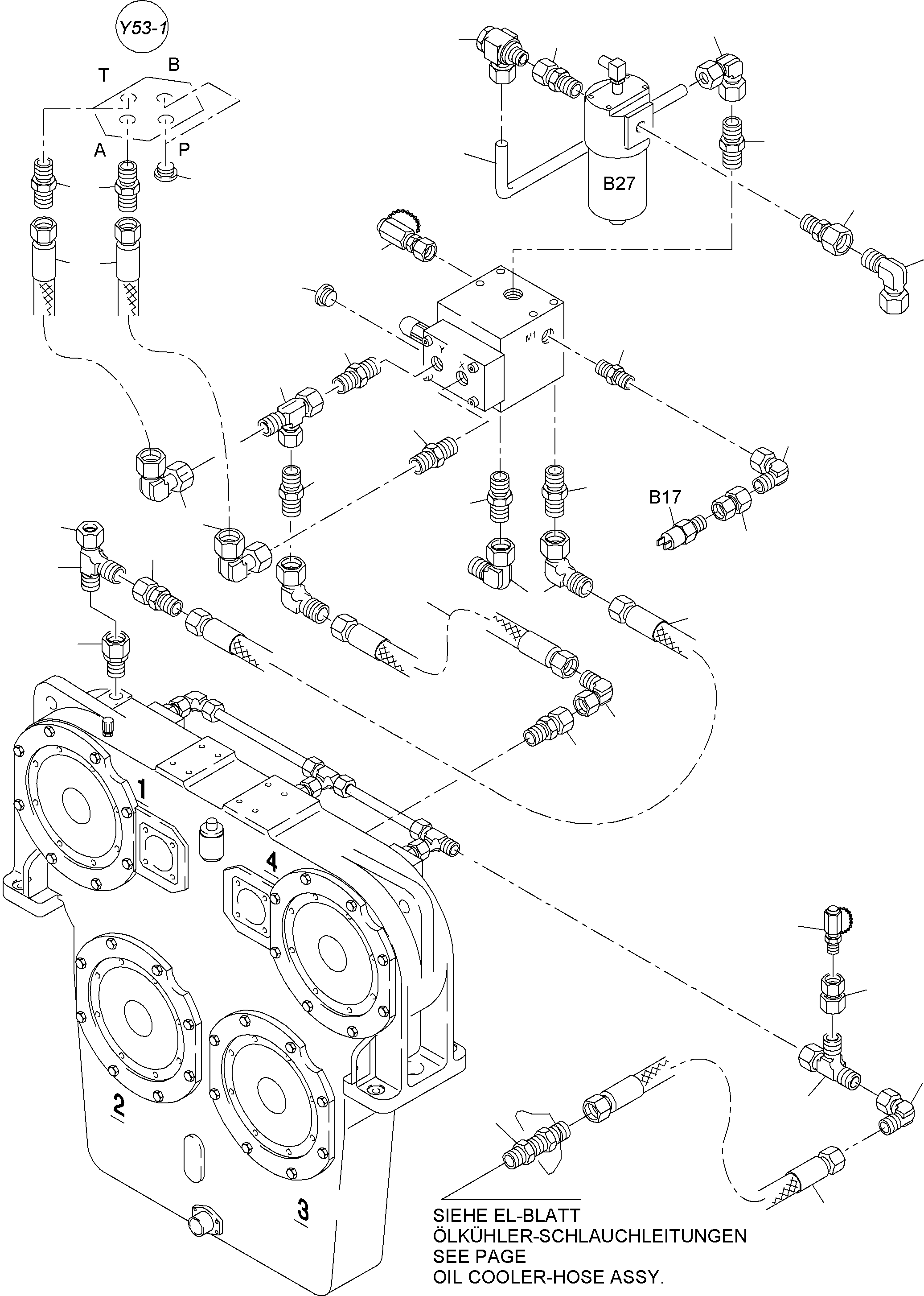 Komatsu parts book diagram for PC4000-6 S/N 08195: CONTROL- AND FILTER PLATE PIPING