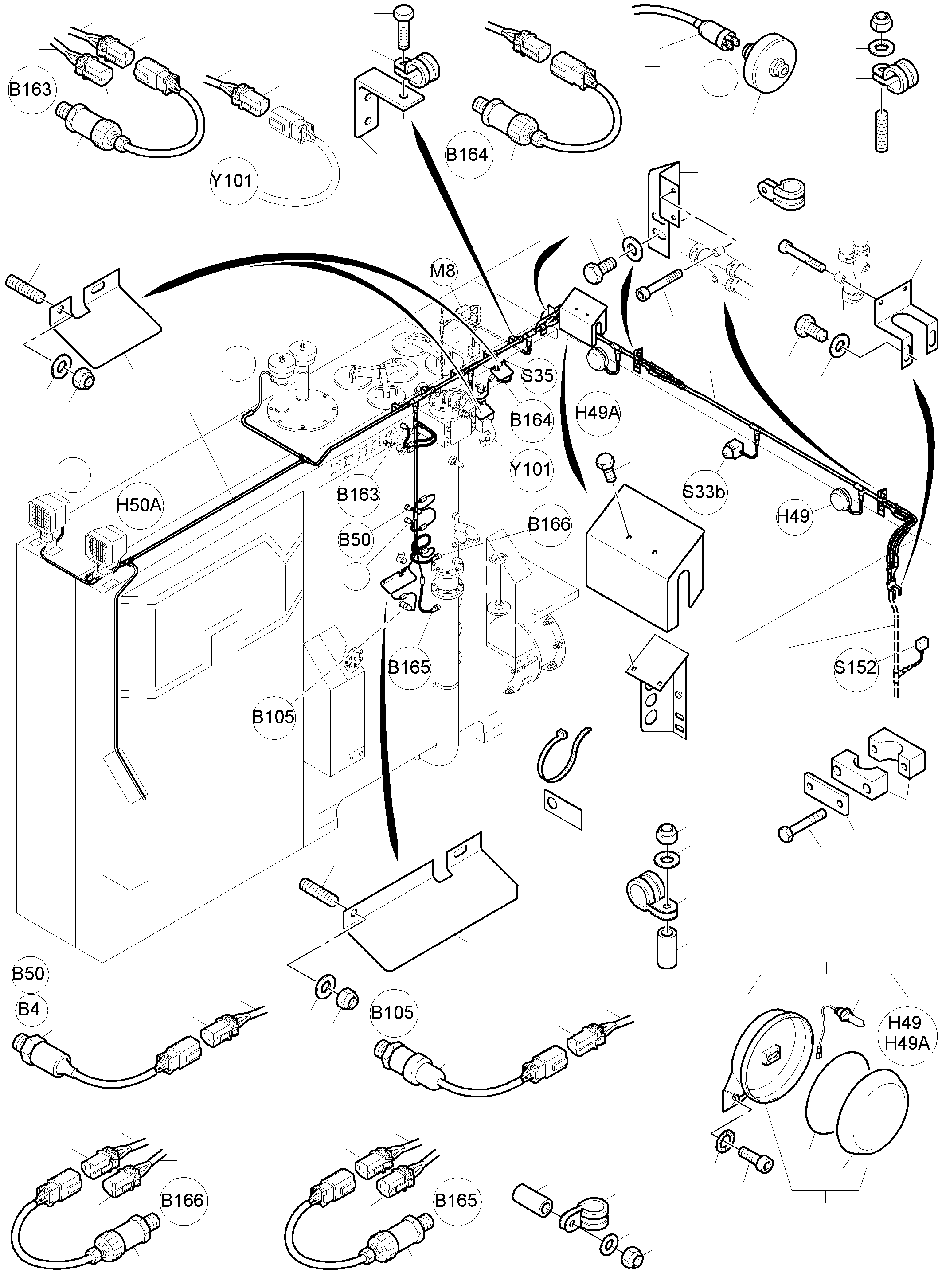 Komatsu parts book diagram for PC4000-6 S/N 08195: CABLES - OIL TANK AND SWITCH - TRANSFUSING PUMP