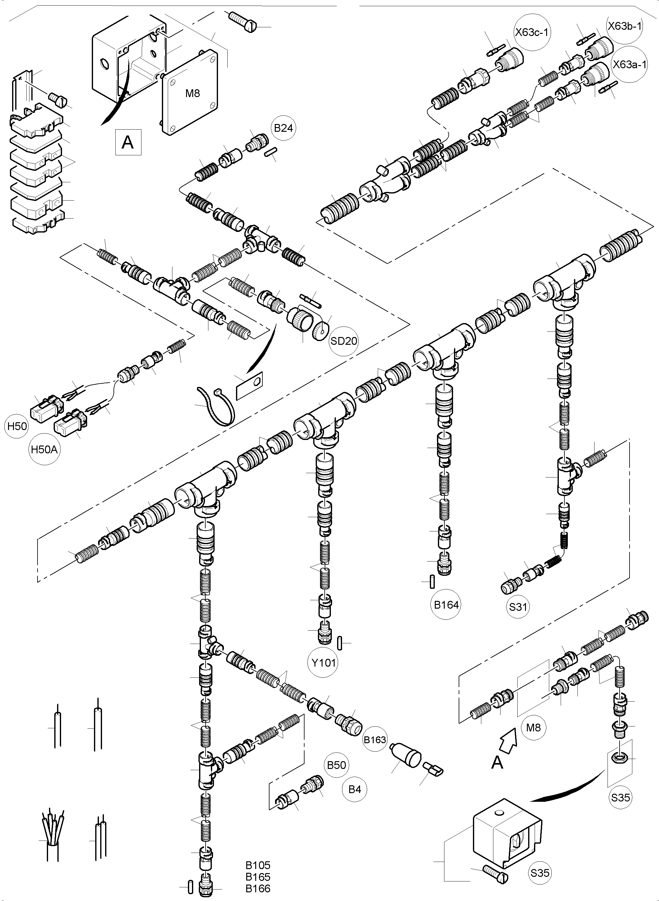 Komatsu parts book diagram for PC4000-6 S/N 08195: CABLES - OIL TANK AND SWITCH - TRANSFUSING PUMP