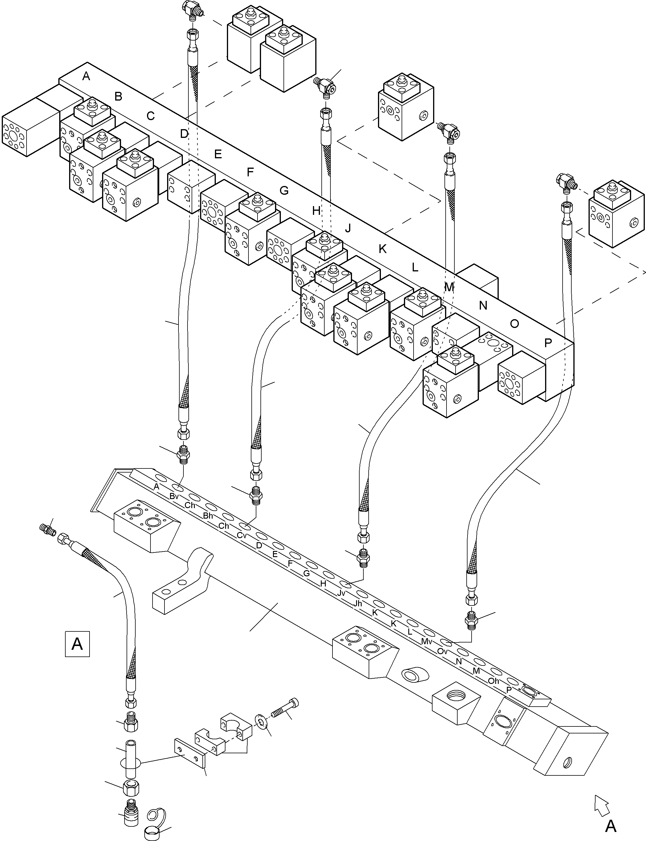 Komatsu parts book diagram for PC4000-6 S/N 08195: RETURN LINES - MAINFOLD