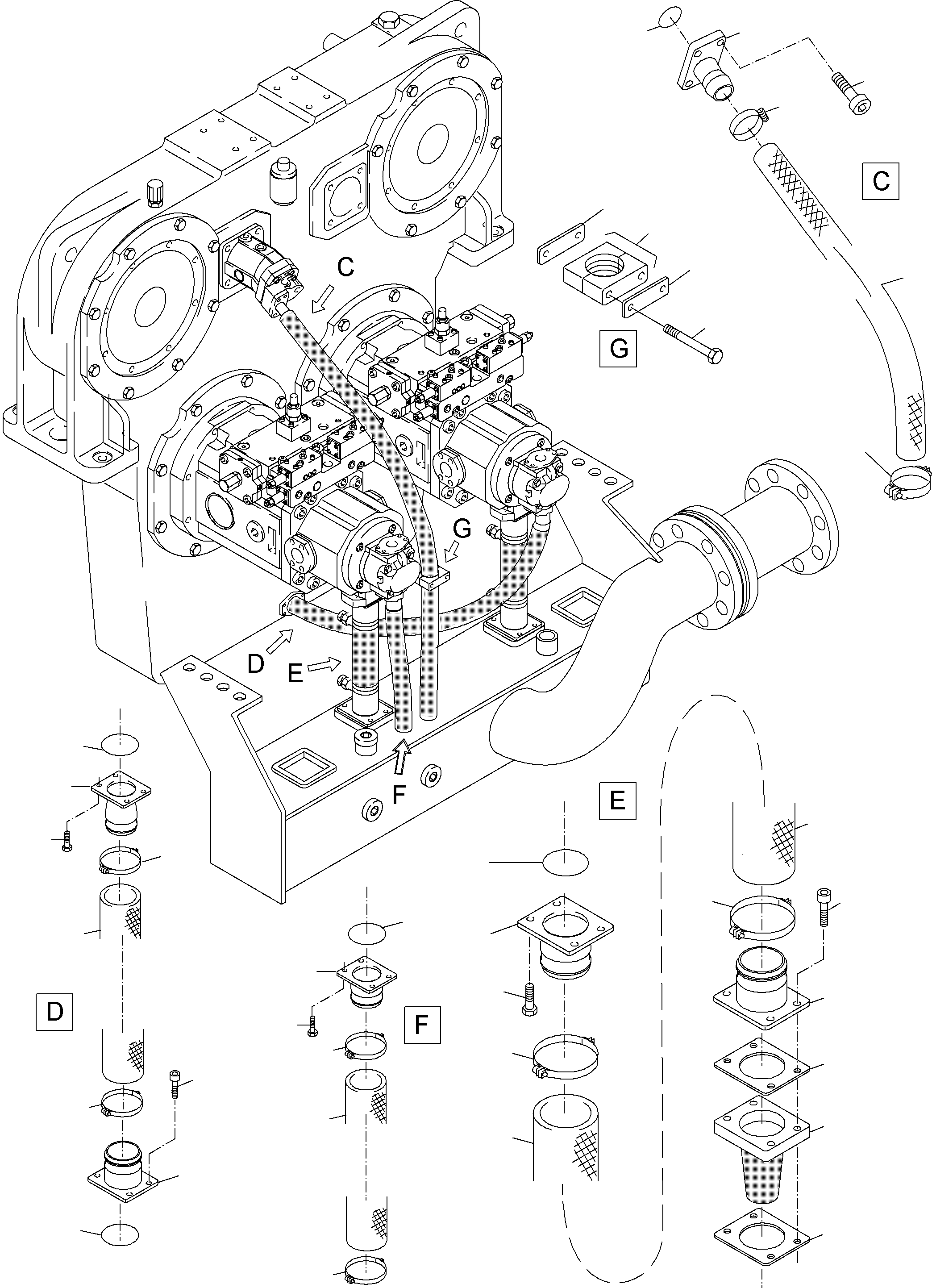 Komatsu parts book diagram for PC4000-6 S/N 08195: MAIN PUMPS SUCTION LINES