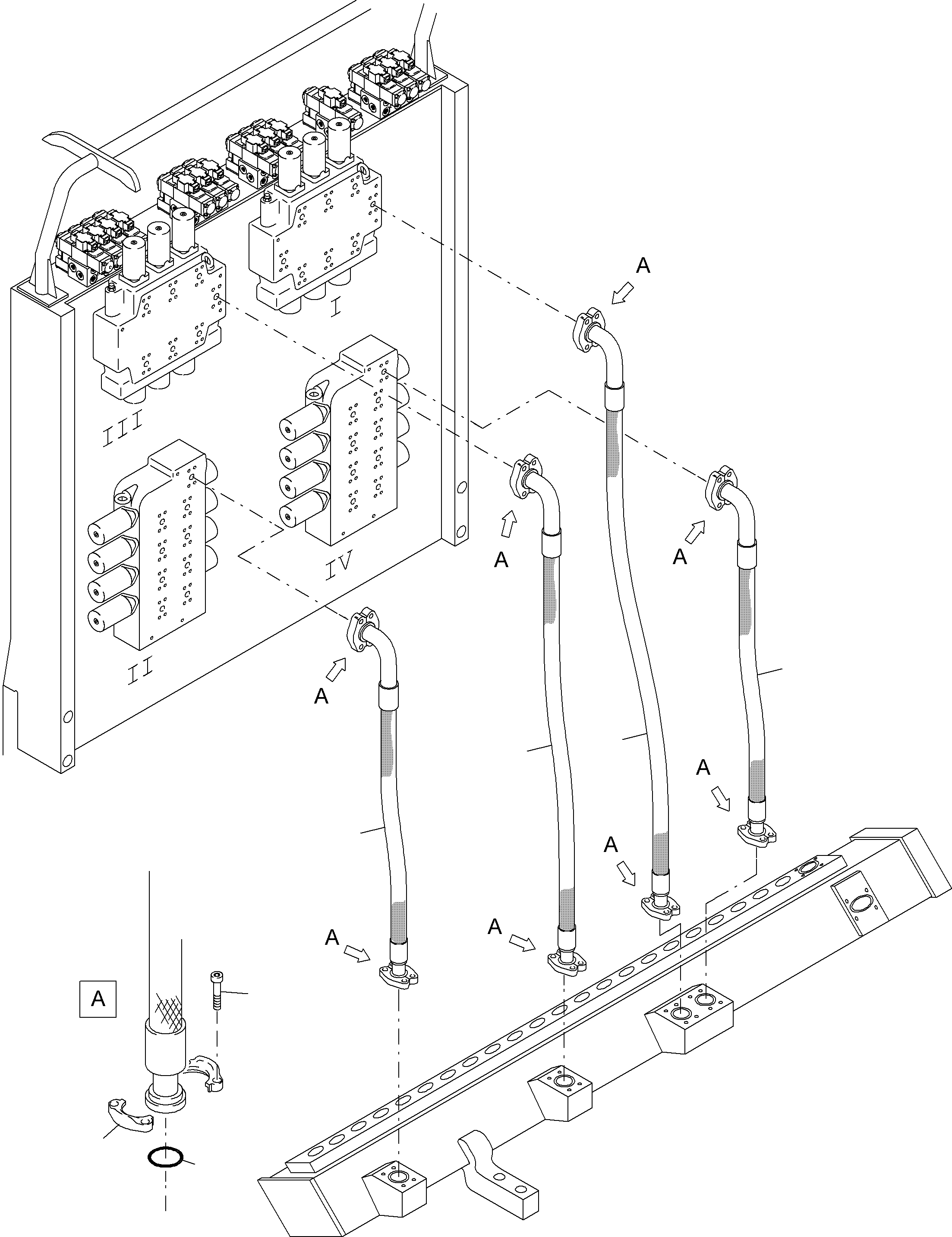 Komatsu parts book diagram for PC4000-6E S/N 08202: RETURN LINES - CONTROL BLOCK, - TANK