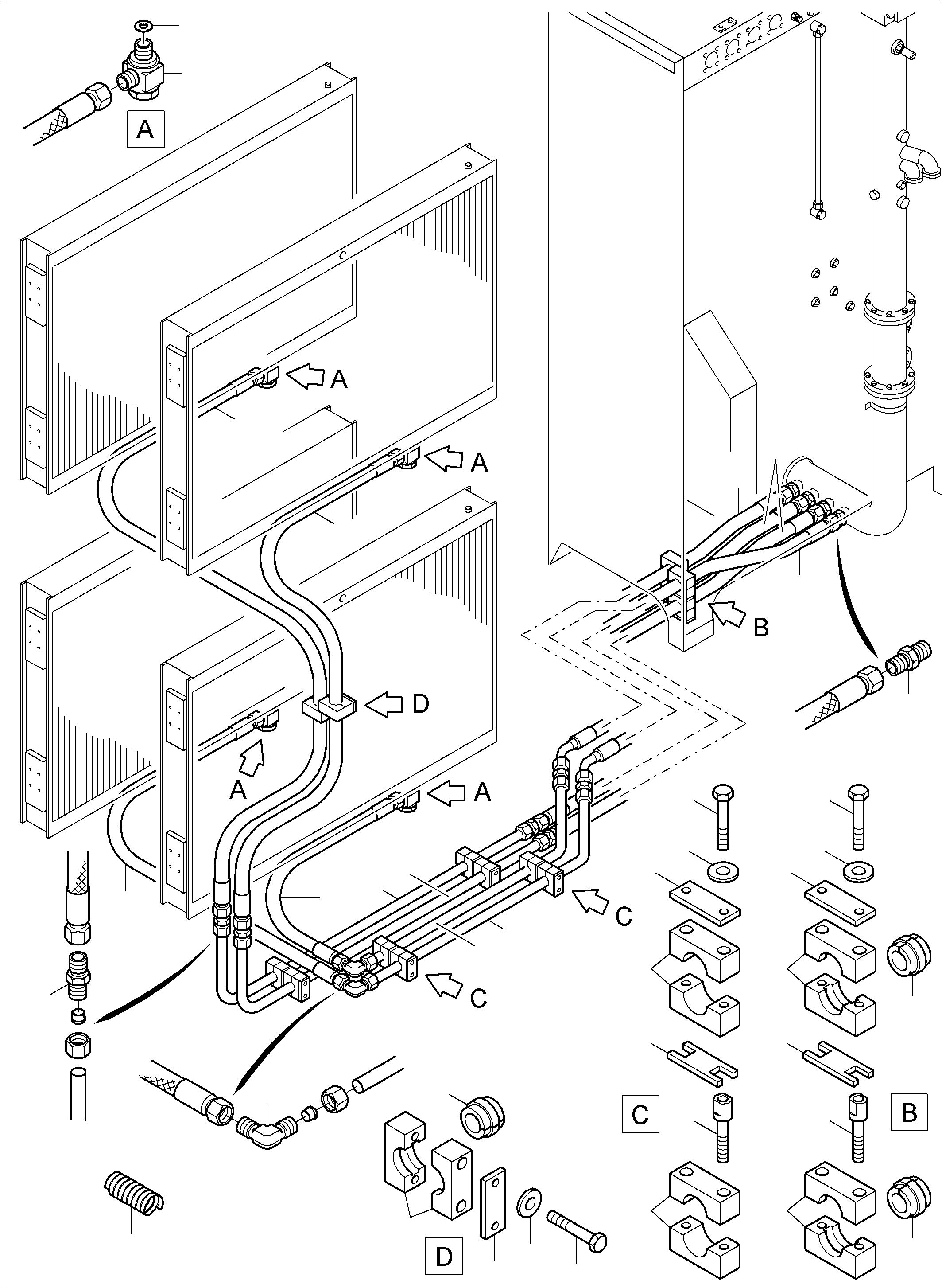 Komatsu parts book diagram for PC4000-6E S/N 08202: OIL COOLER - HOSE ASSY.