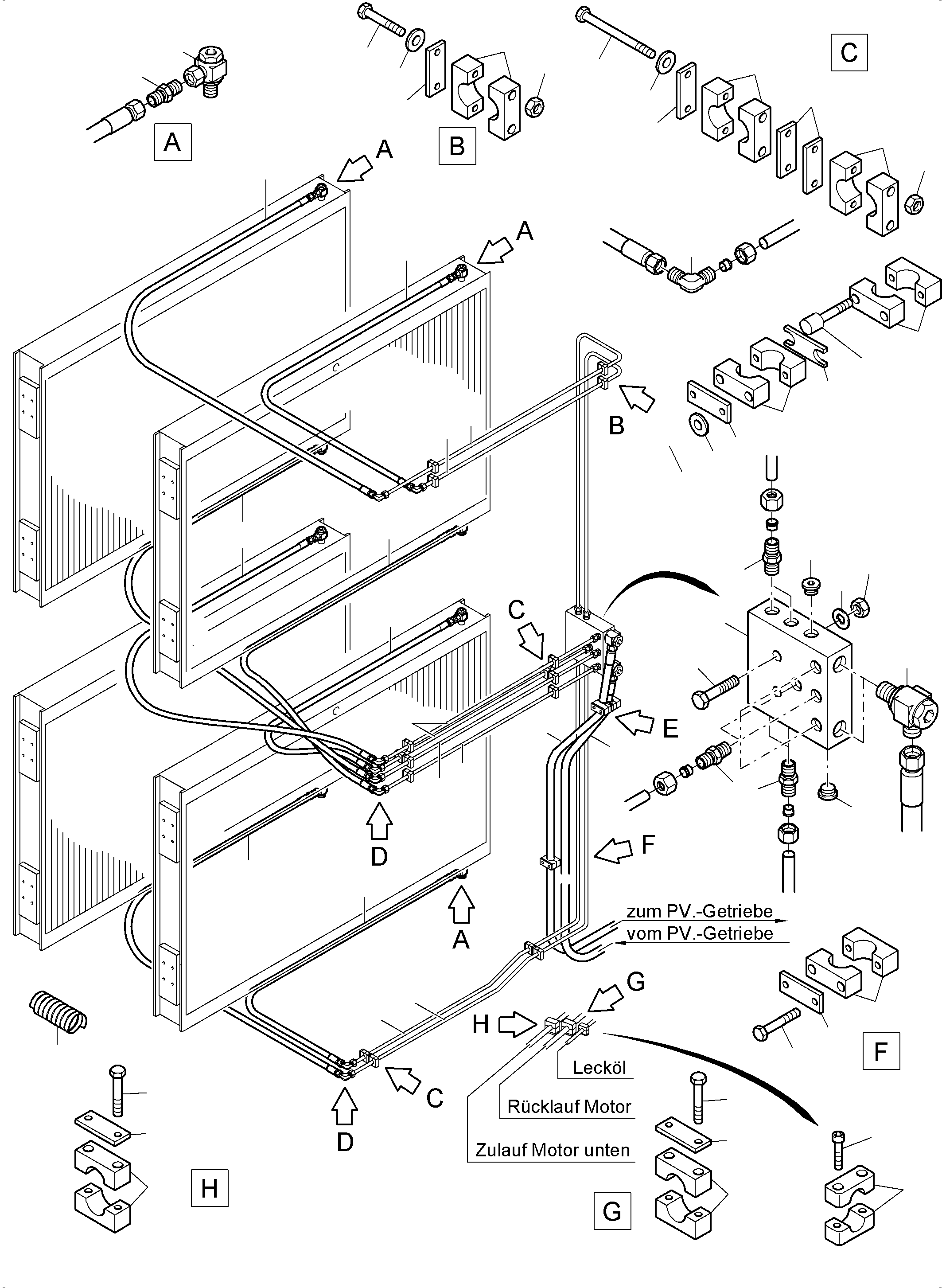 Komatsu parts book diagram for PC4000-6E S/N 08202: OIL COOLER - HOSE ASSY.