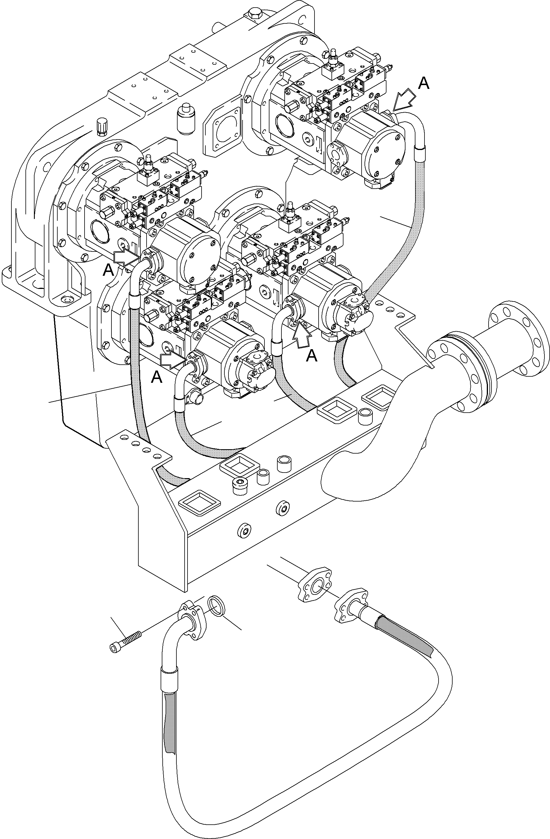 Komatsu parts book diagram for PC4000-6E S/N 08202: PRESSURE LINES - MAIN PUMPS - H.P.-FILTER