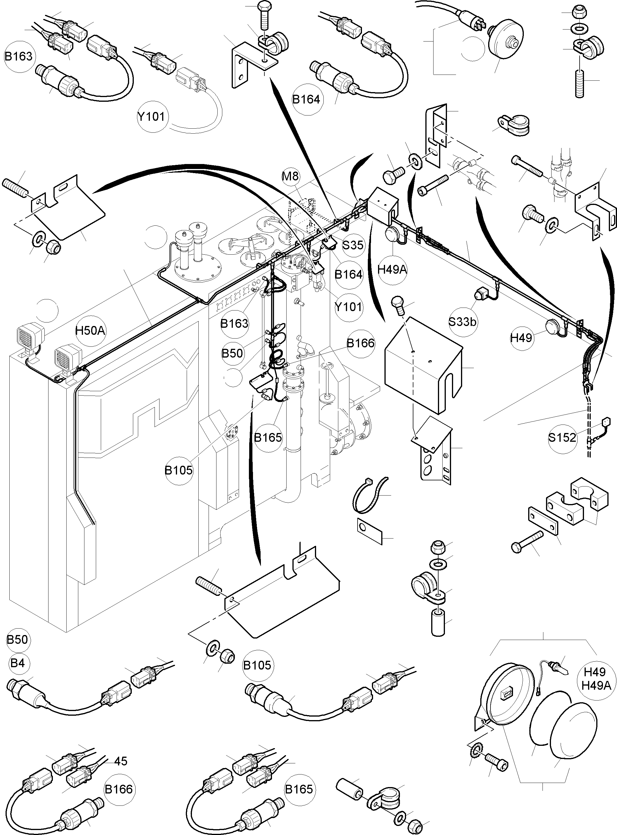 Komatsu parts book diagram for PC4000-6E S/N 08202: CABLES - OIL TANK AND SWITCH