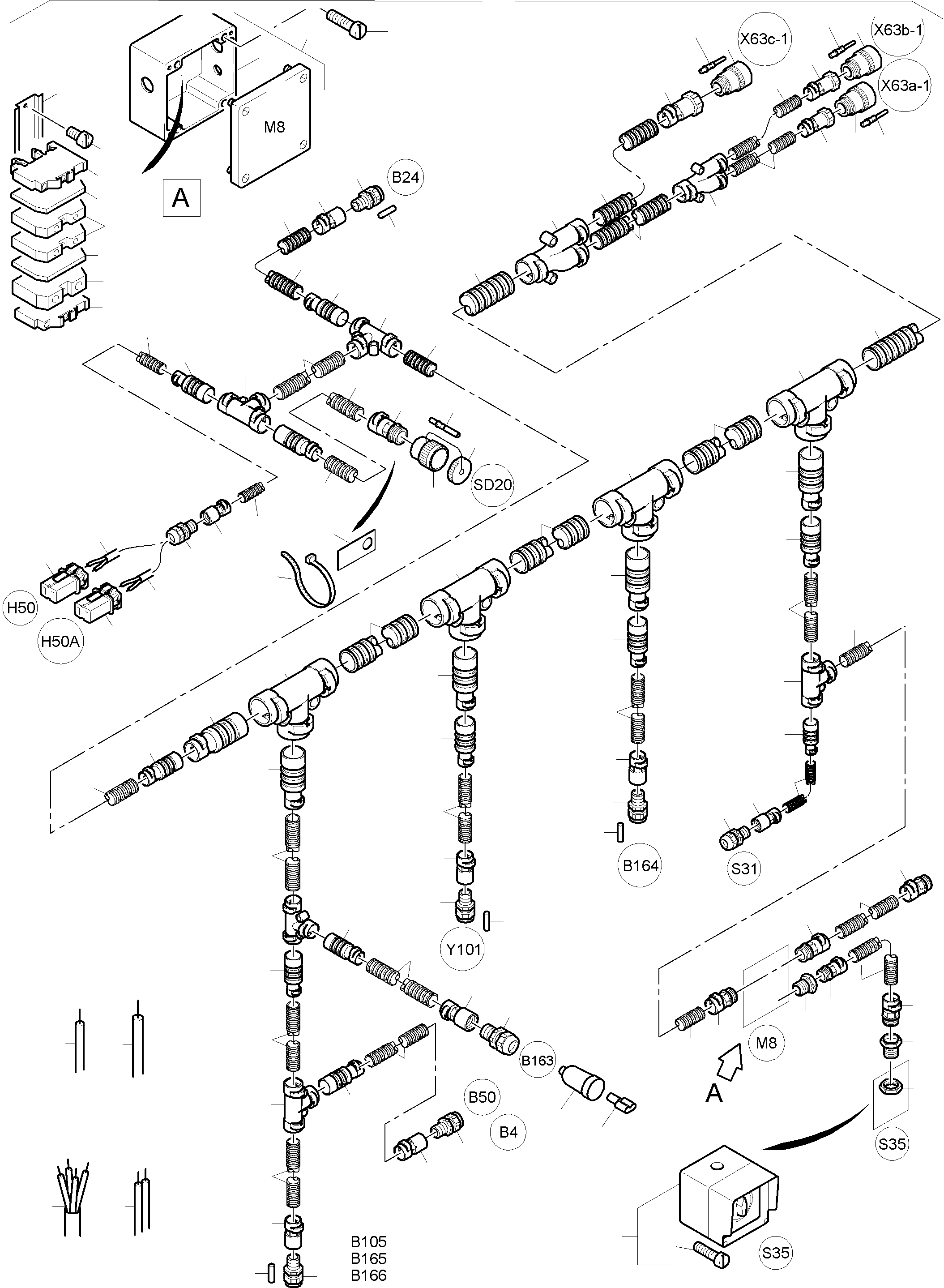 Komatsu parts book diagram for PC4000-6E S/N 08202: CABLES - OIL TANK AND SWITCH
