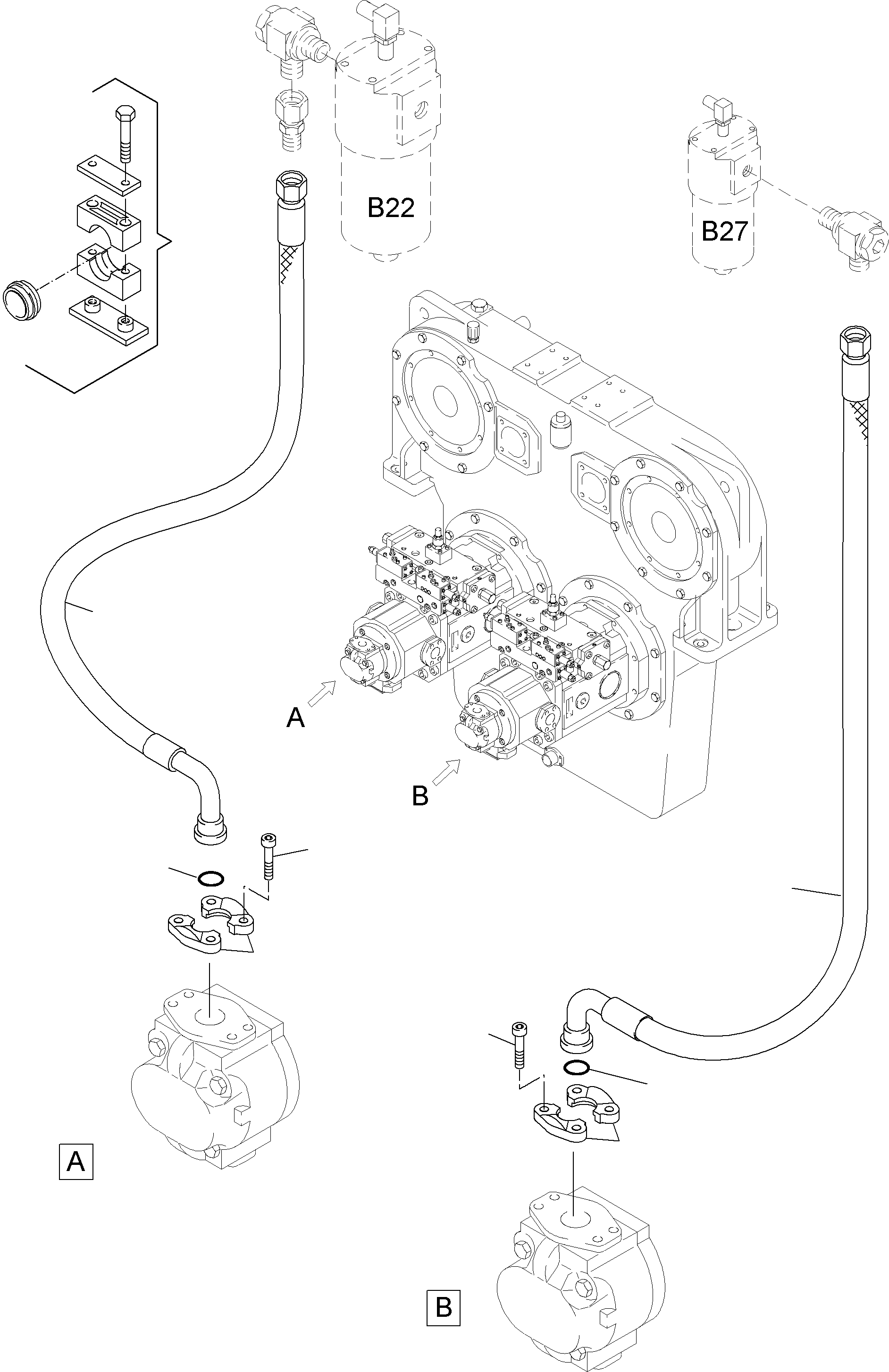 Komatsu parts book diagram for PC4000-6E S/N 08204: PRESSURE LINES - GEAR OIL AND PILOT OIL PUMP