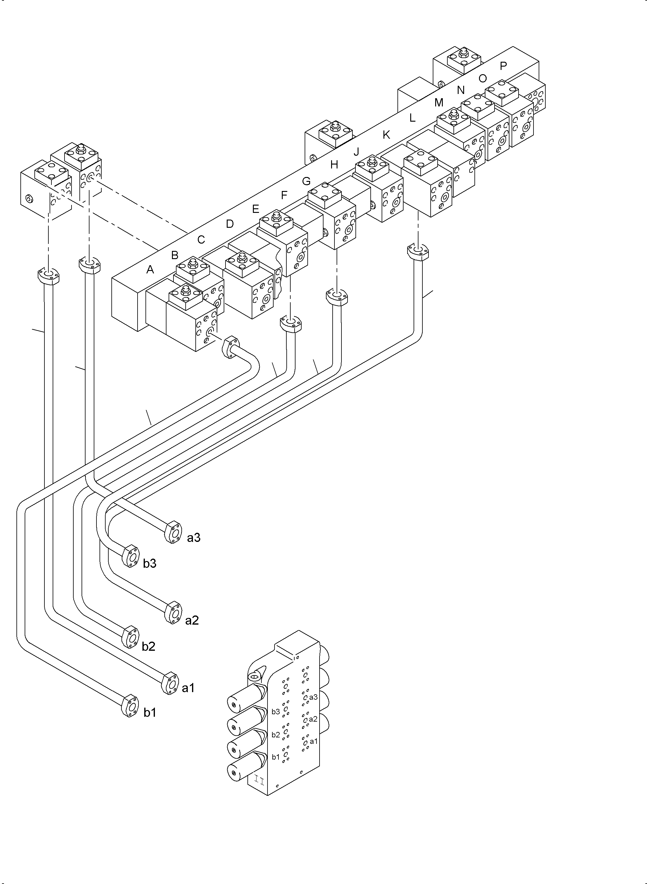 Komatsu parts book diagram for PC4000-6E S/N 08204: PRESSURE LINES CONTROL BLOCKS MAINFOLD