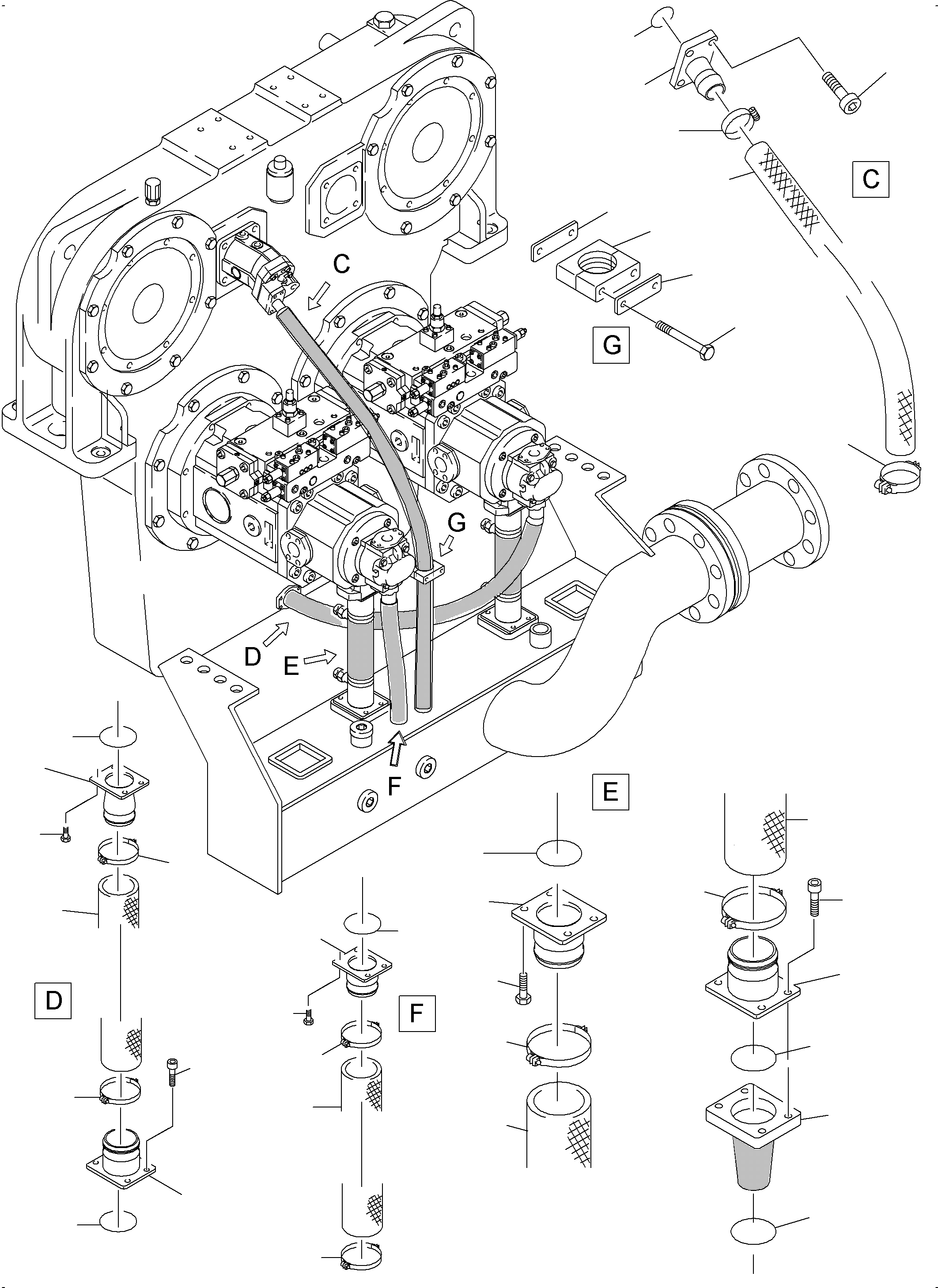 Komatsu parts book diagram for PC4000-6E S/N 08204: MAIN PUMPS SUCTION LINES