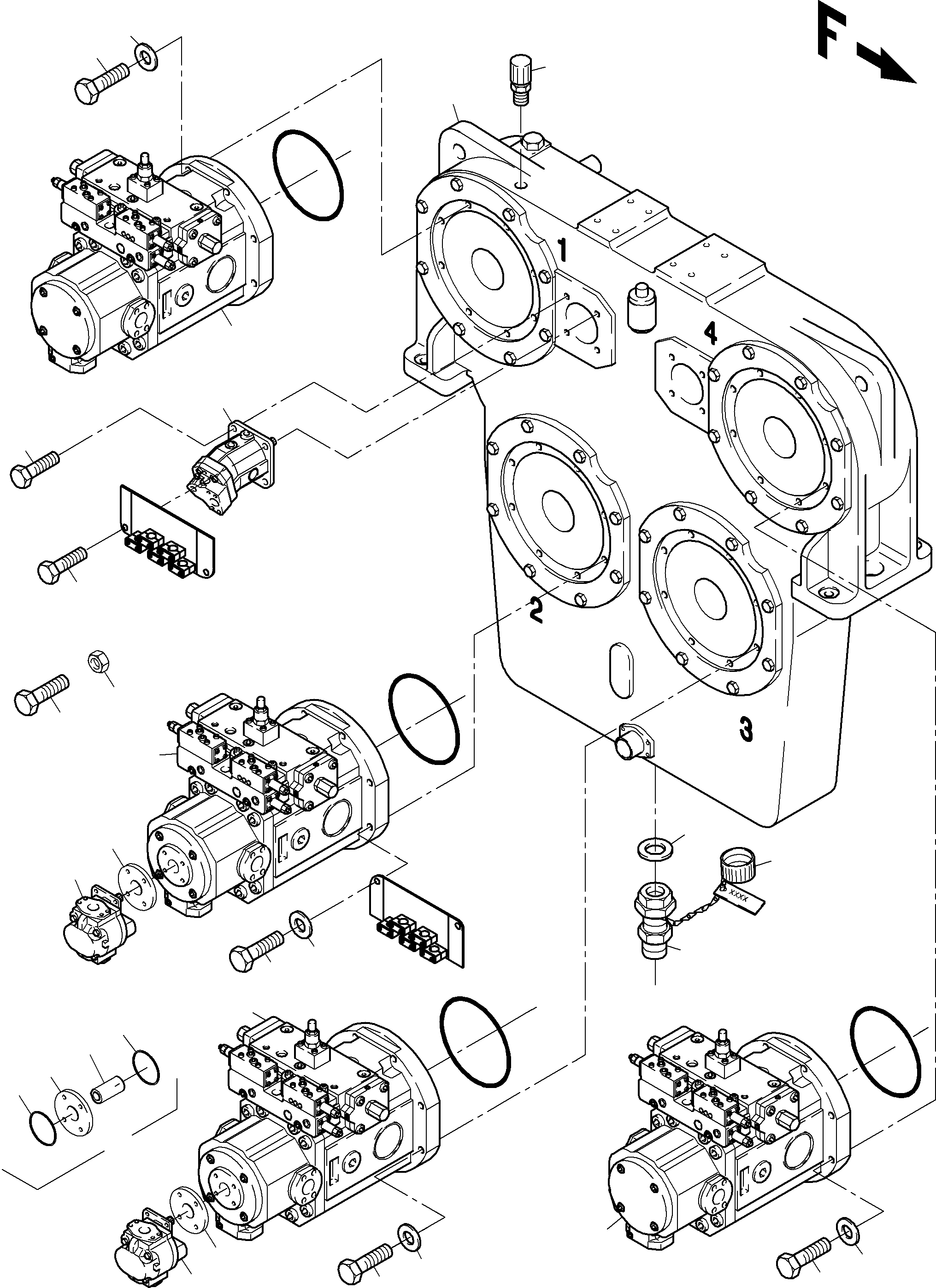 Komatsu parts book diagram for PC4000-6E S/N 08204: PUMP MOUNTING 50HZ; COVER PDG