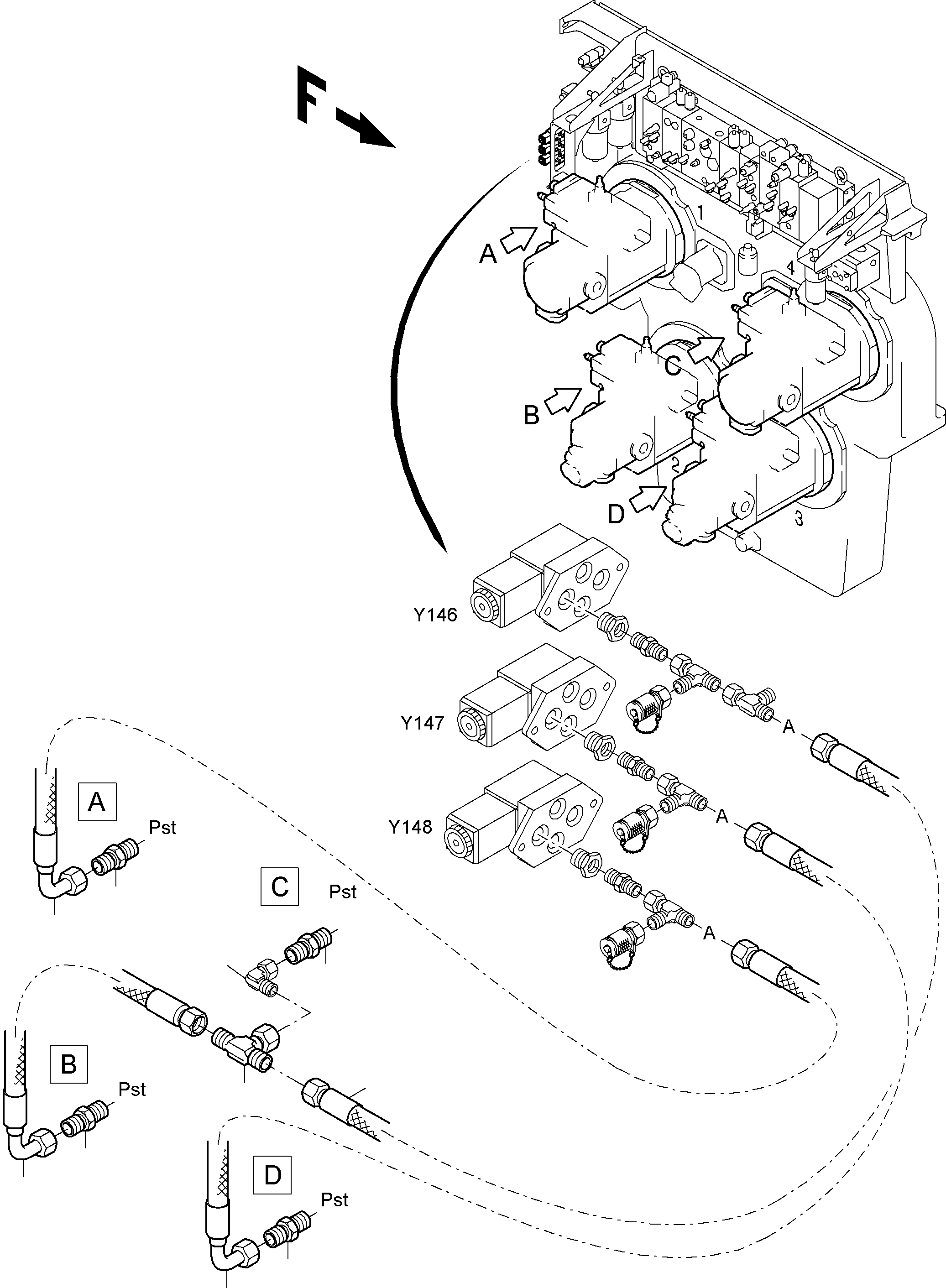 Komatsu parts book diagram for PC4000-6E S/N 08206: MAIN PUMPS CONTROL (XLR/PST)