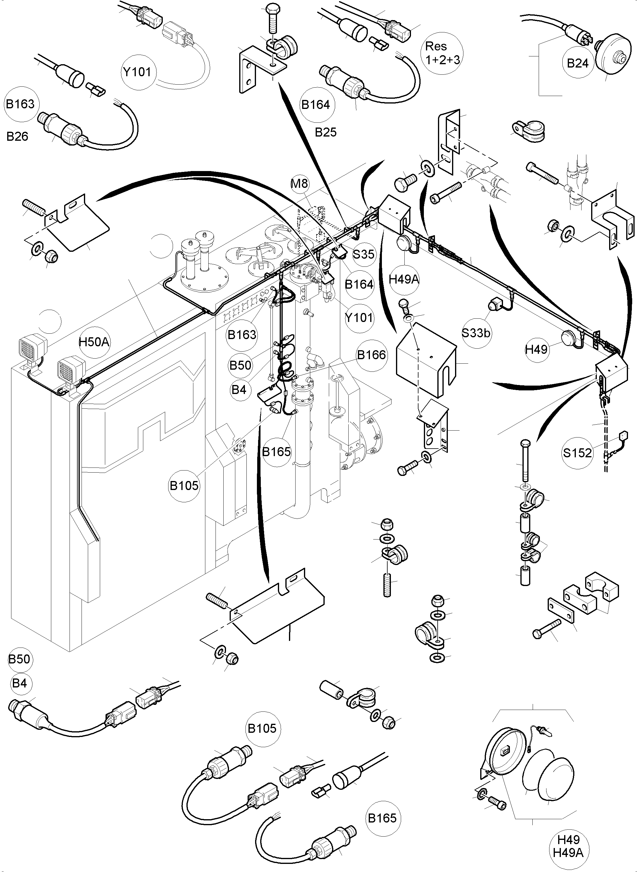 Komatsu parts book diagram for PC4000-6E S/N 08206: CABLES - OIL TANK AND SWITCH