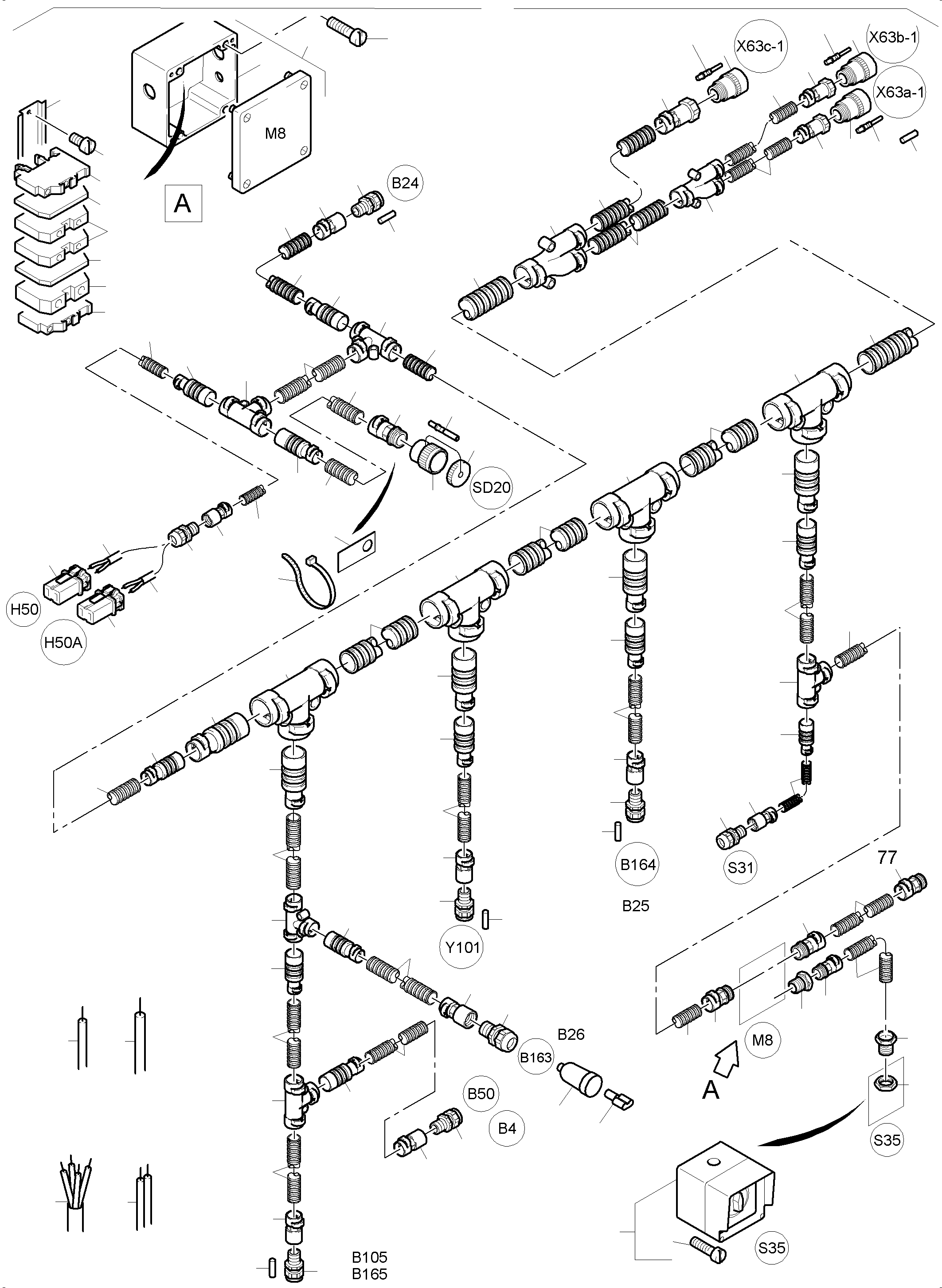 Komatsu parts book diagram for PC4000-6E S/N 08206: CABLES - OIL TANK AND SWITCH