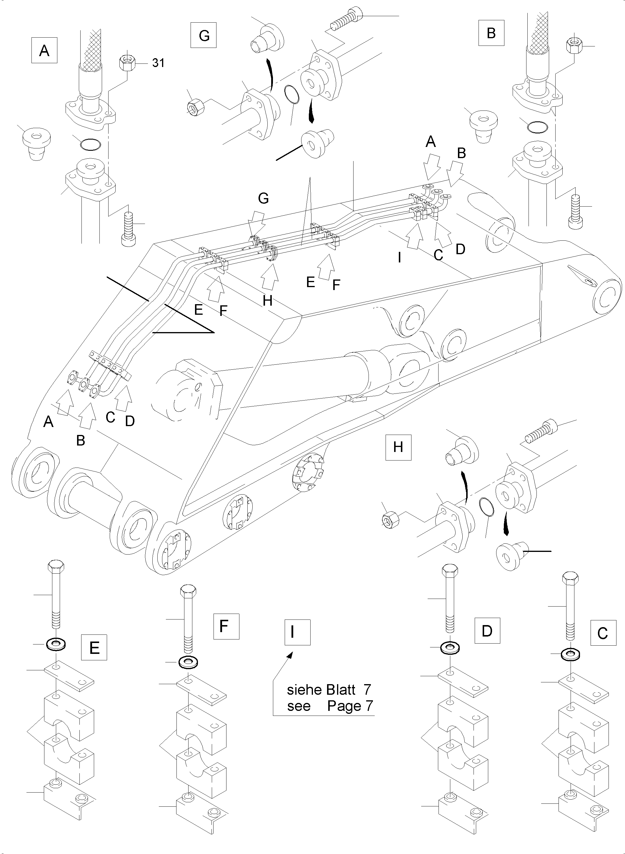 Komatsu parts book diagram for PC4000-6E S/N 08206: BULLCLAM BUCKET BOOM 7,15 M