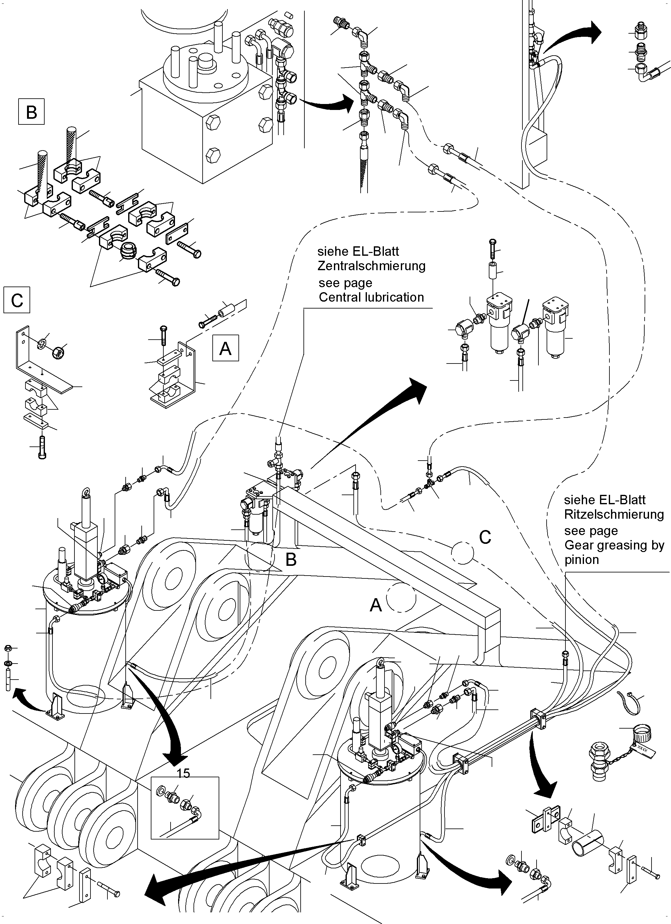 Komatsu parts book diagram for PC4000-6E S/N 08206: LUBE PUMP STATION ARRANGEMENT