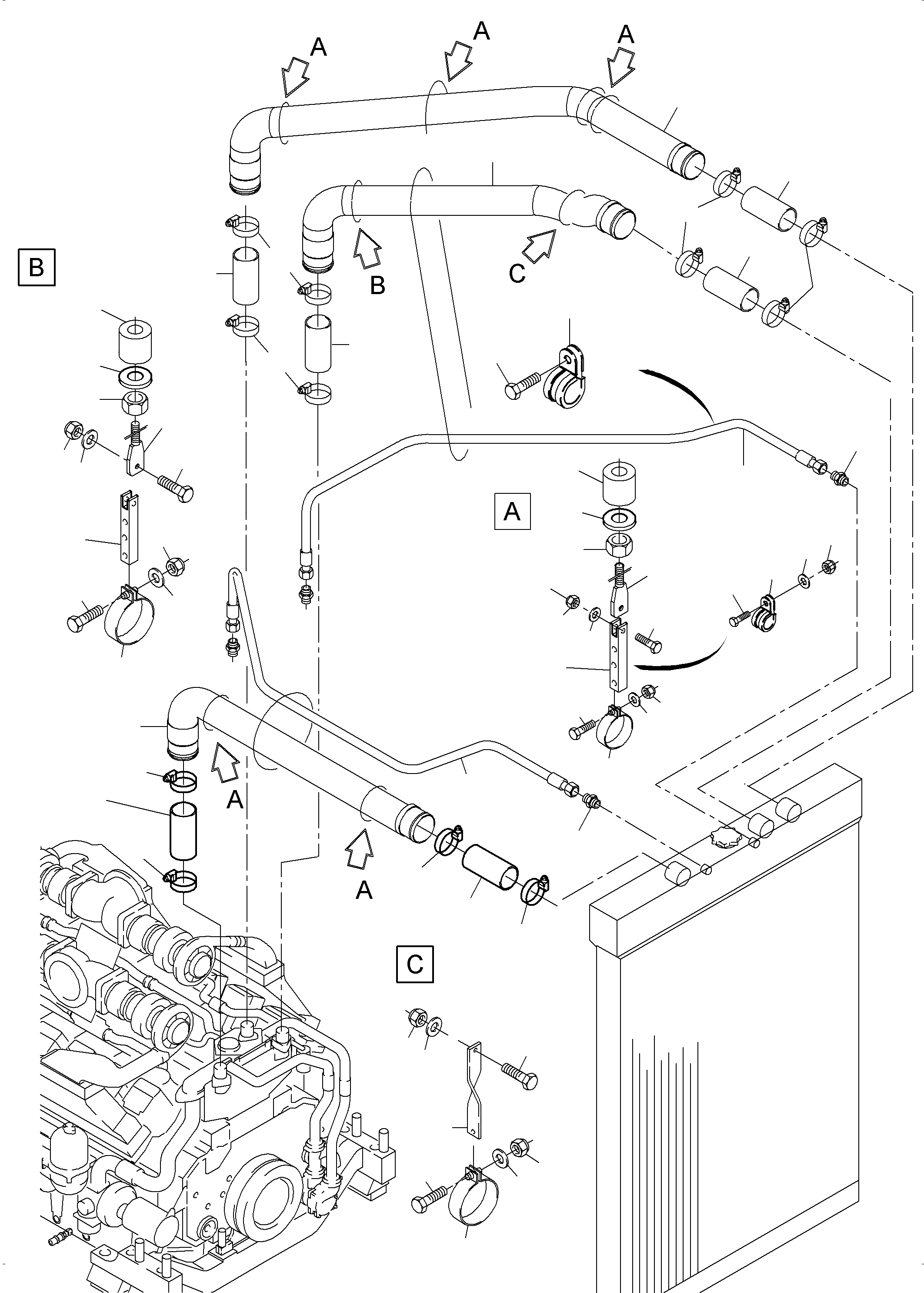 Komatsu parts book diagram for PC4000-6 S/N 08210: COOLANT WATER LINES