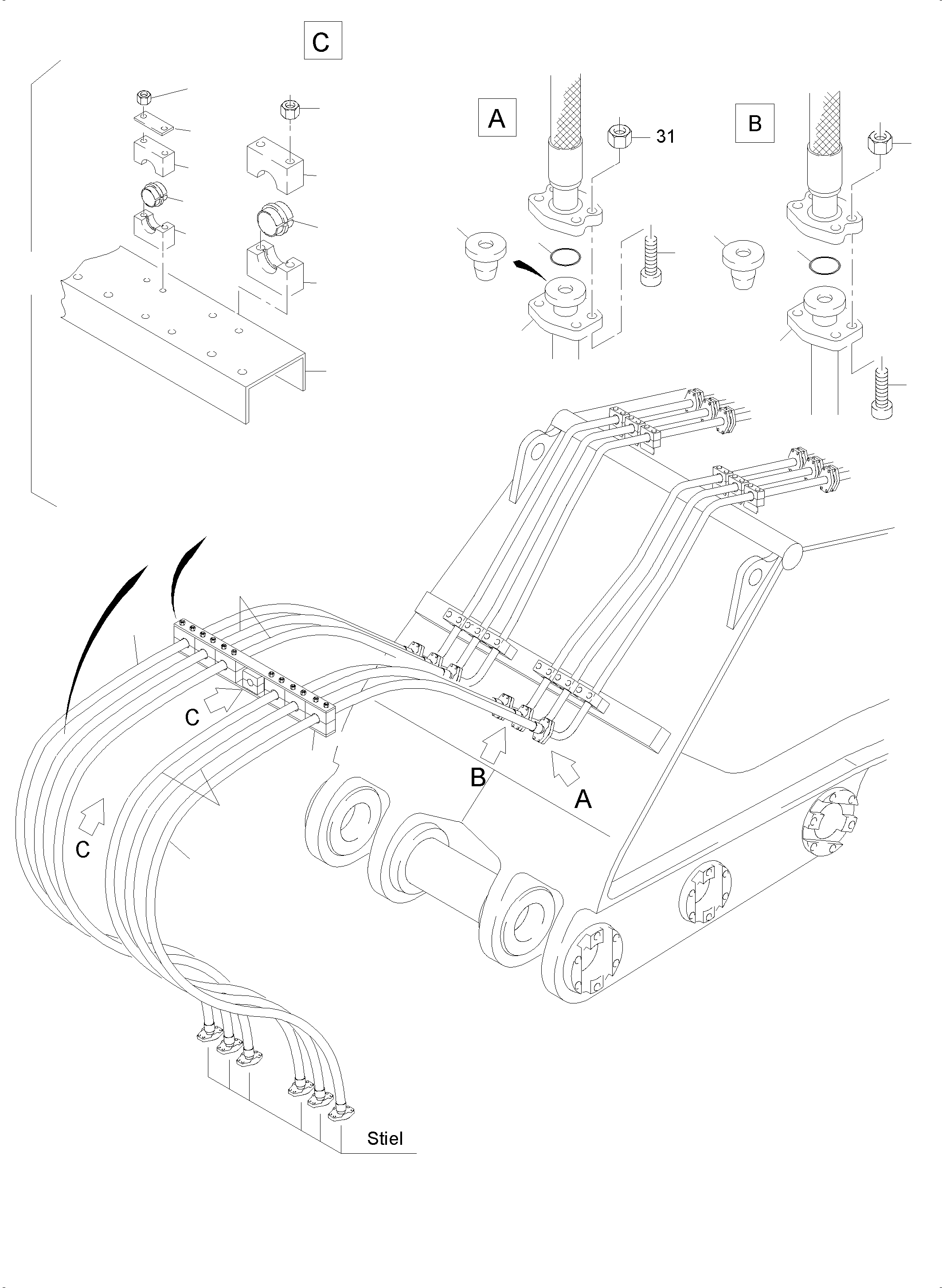 Komatsu parts book diagram for PC4000-6 S/N 08210: BULLCLAM BUCKET BOOM 7,15 M