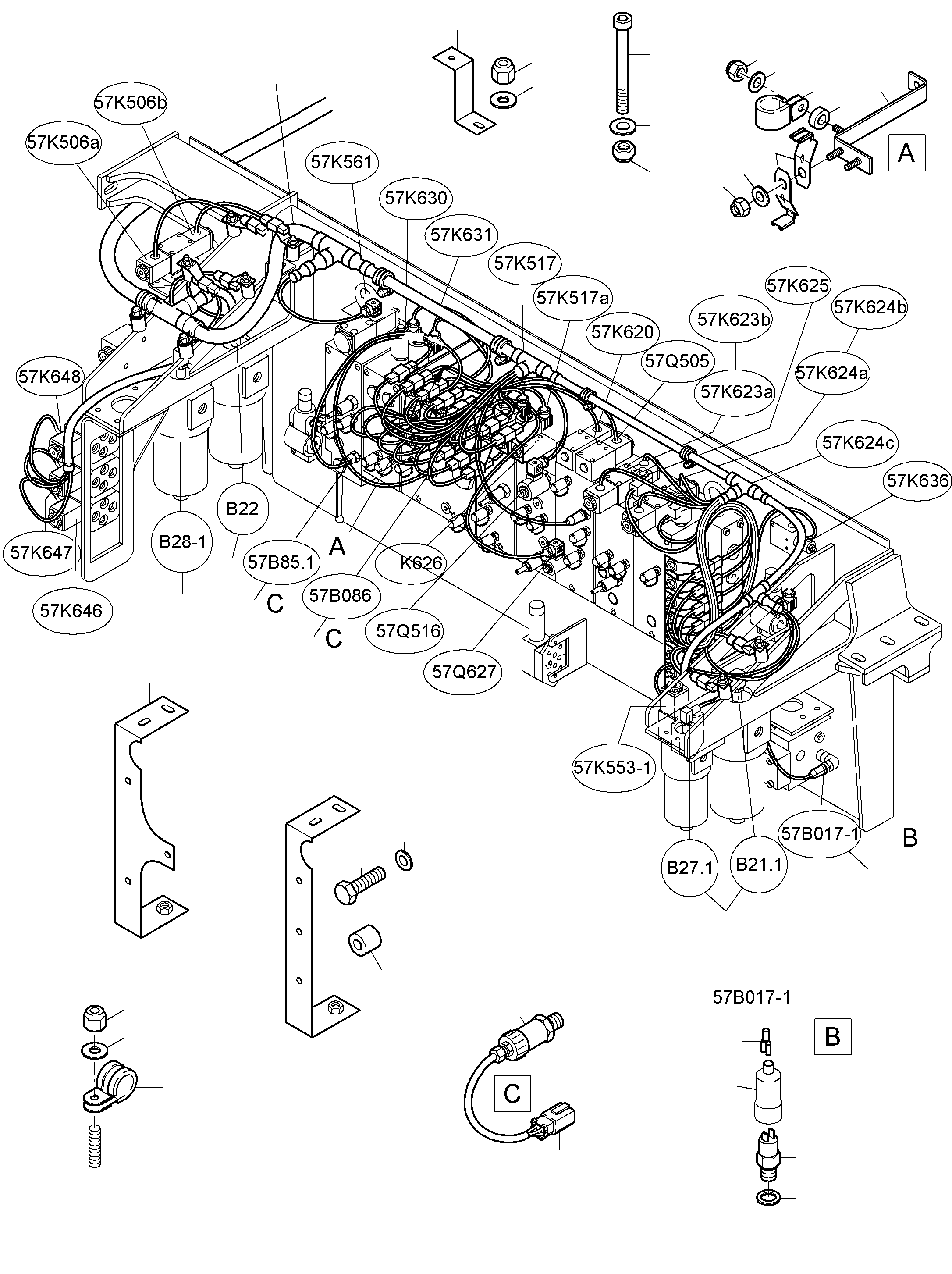 Komatsu parts book diagram for PC4000-6 S/N 08210: CABLES - CONTROL- AND FILTER PLATE