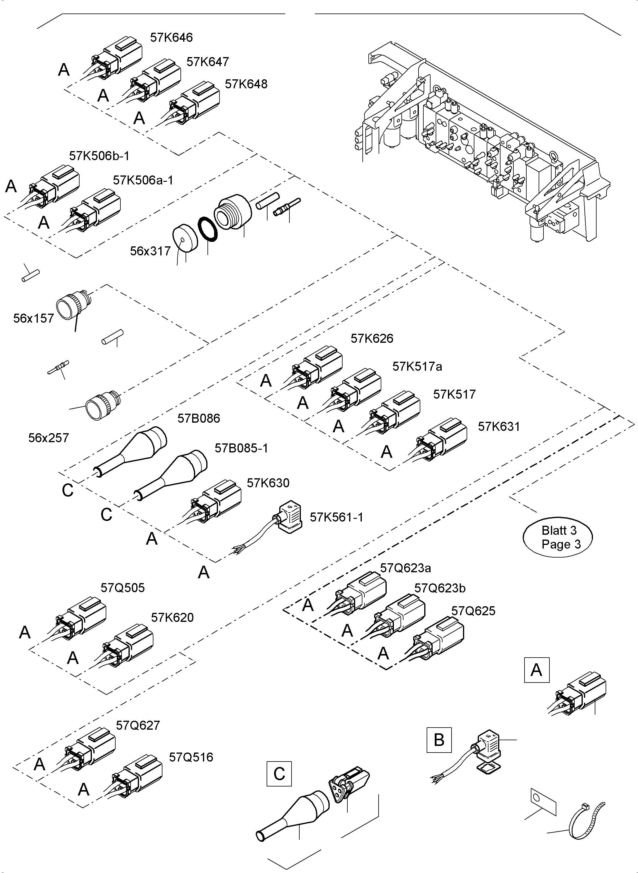 Komatsu parts book diagram for PC4000-6 S/N 08210: CABLES - CONTROL- AND FILTER PLATE
