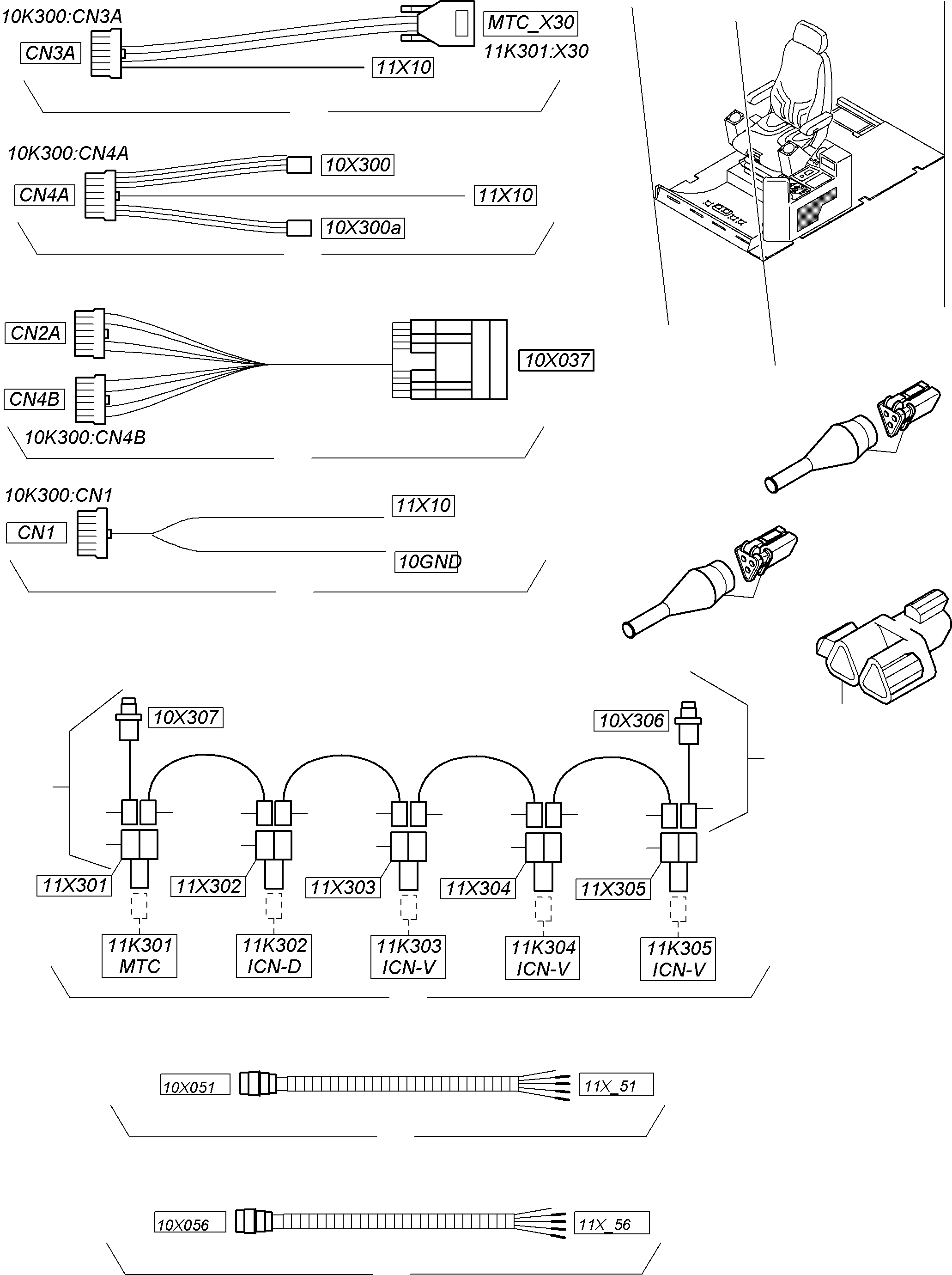 Komatsu parts book diagram for PC4000-6 S/N 08210: CABLE CONTROLLER - CAB SUPPORT
