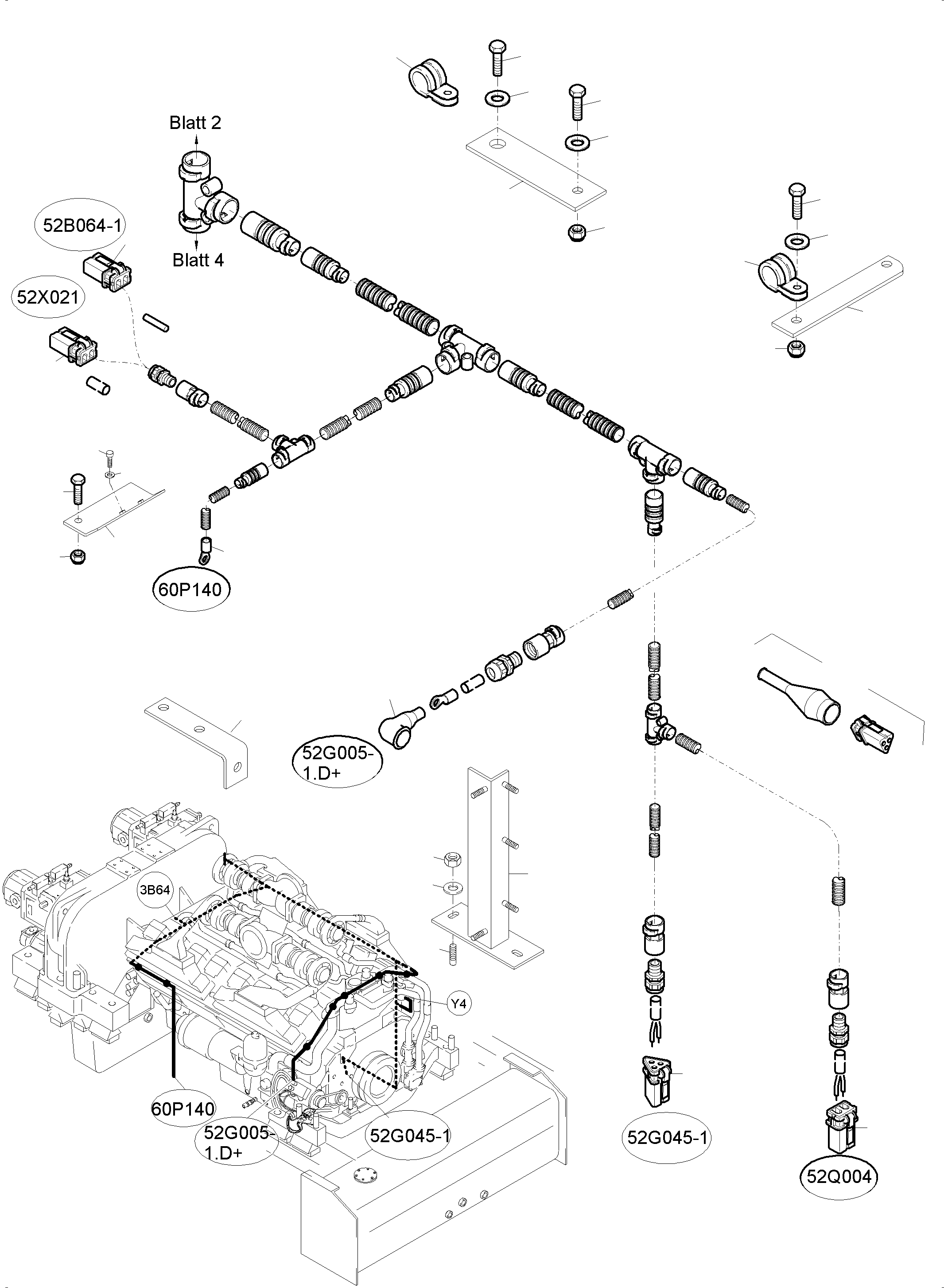 Komatsu parts book diagram for PC4000-6 S/N 08210: CABLES - ENGINE AND TRANSMITTER