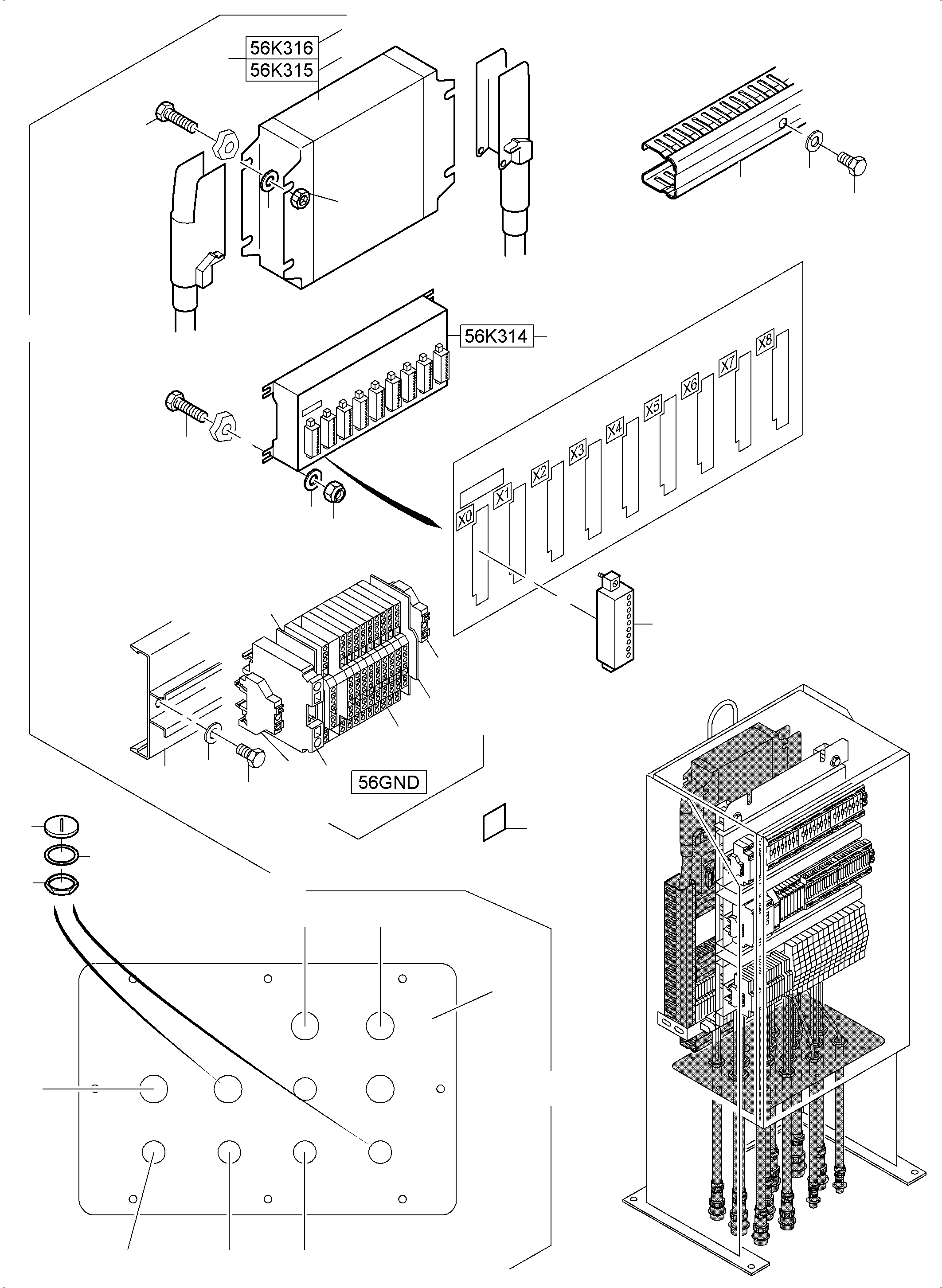 Komatsu parts book diagram for PC4000-6 S/N 08210: SWITCH CABINET ORT 56