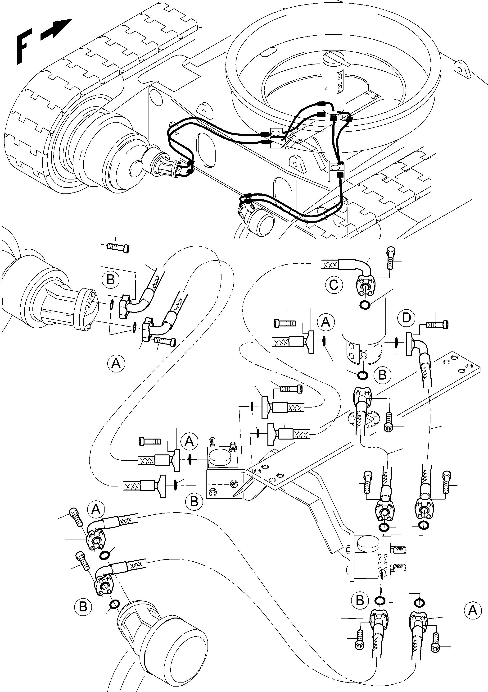 Komatsu parts book diagram for PC4000-6 S/N 08237: PRESSURE LINES, DRIVE MOTOR - ROTARY JOINT