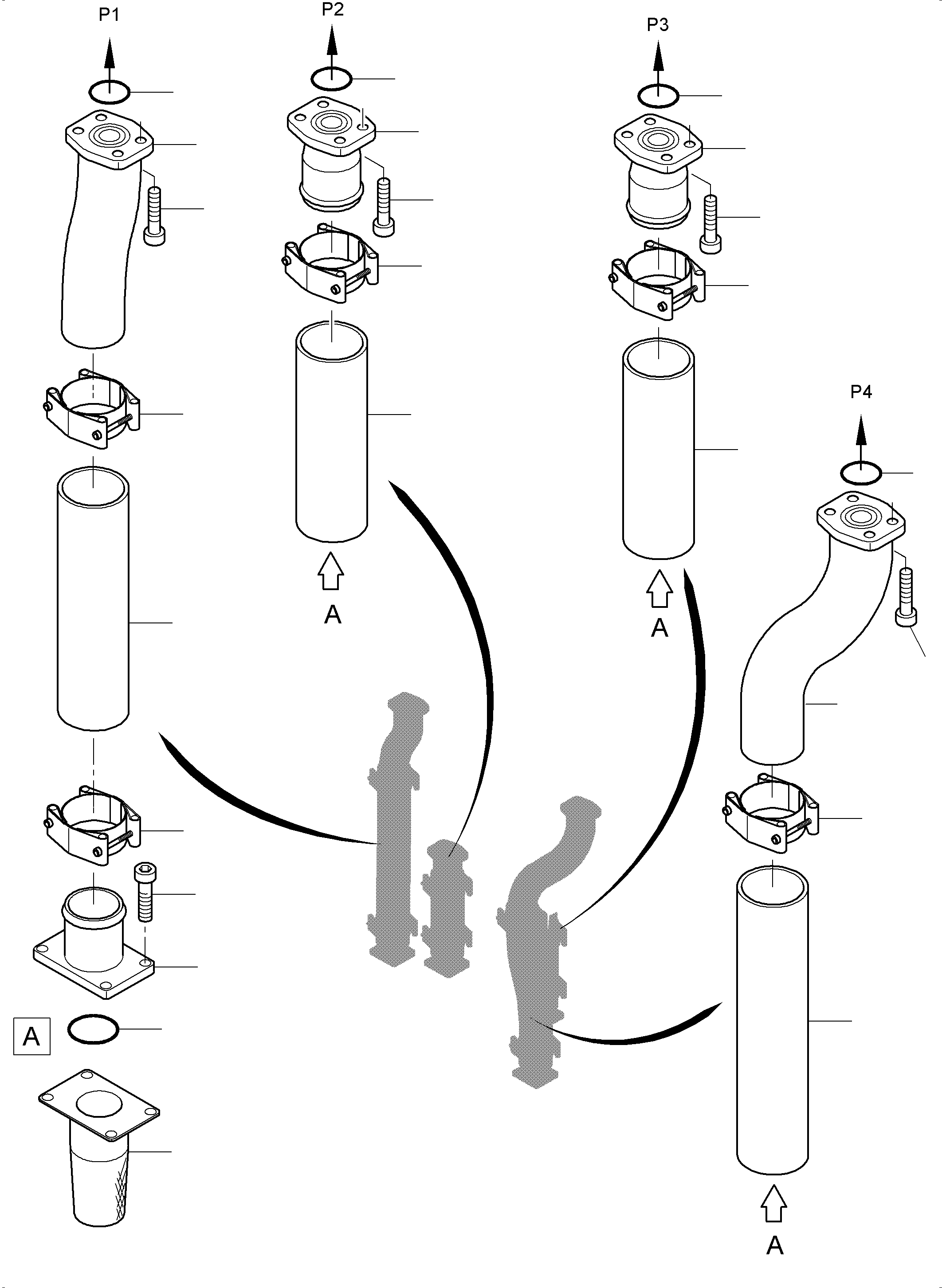 Komatsu parts book diagram for PC4000-6 S/N 08237: MAIN PUMPS SUCTION LINES
