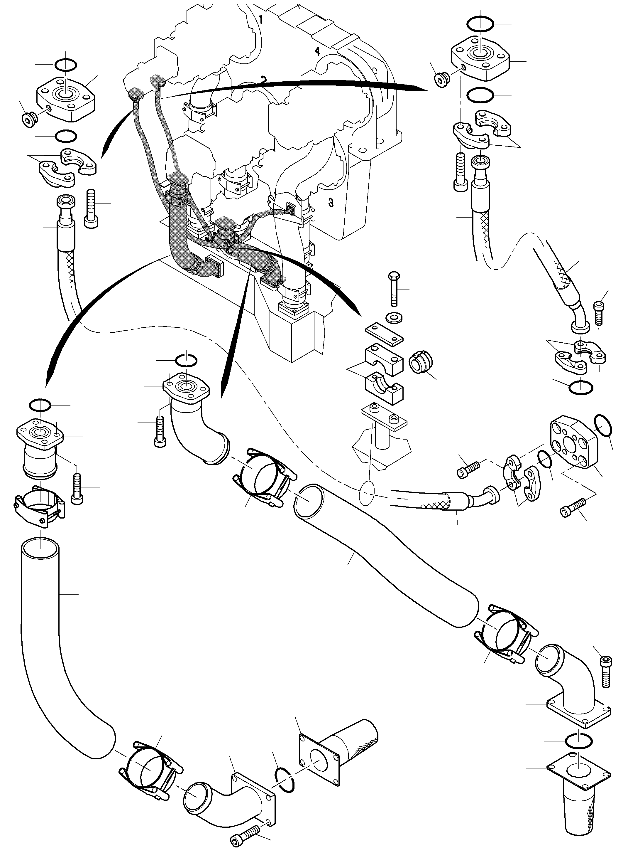 Komatsu parts book diagram for PC4000-6 S/N 08237: MAIN PUMPS SUCTION LINES
