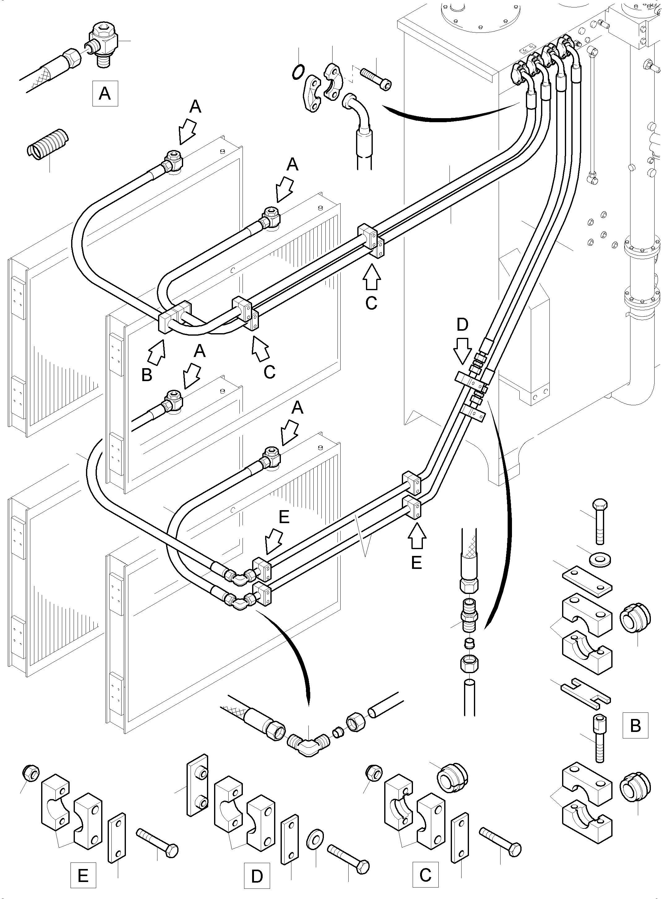 Komatsu parts book diagram for PC4000-6 S/N 08237: OIL COOLER - HOSE ASSY.