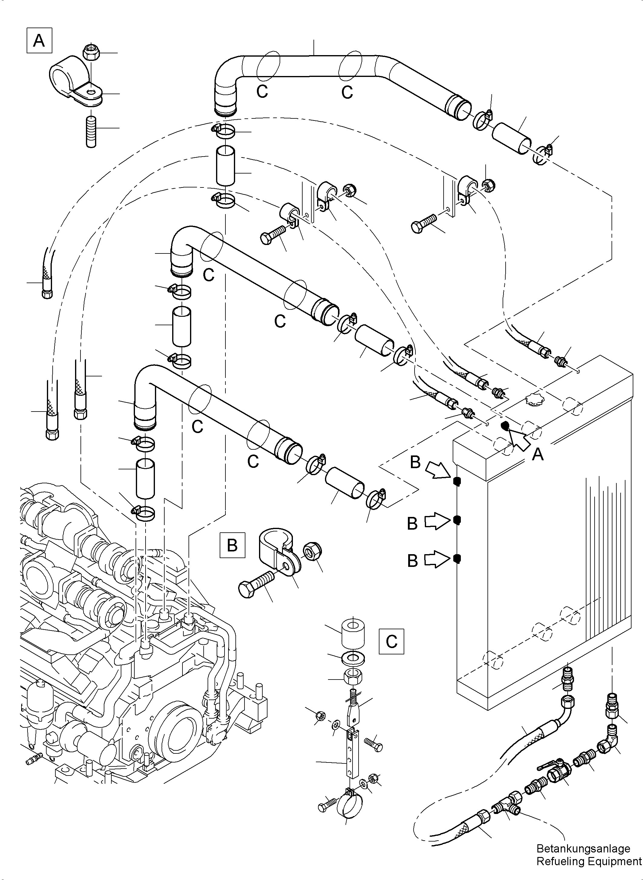 Komatsu parts book diagram for PC4000-6 S/N 08237: COOLANT WATER LINES