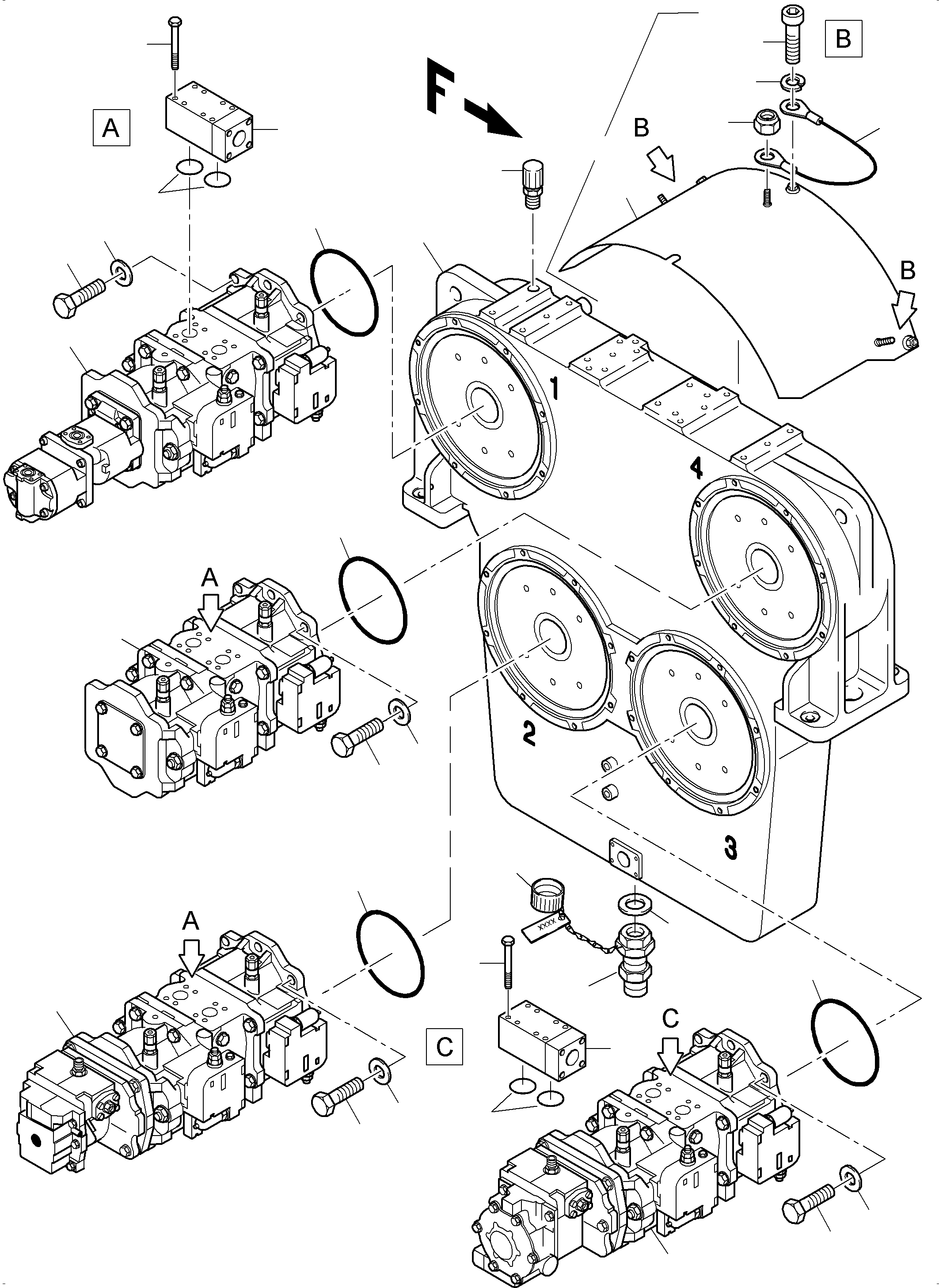 Komatsu parts book diagram for PC4000-6 S/N 08237: PUMP MOUNTING; COVER PDG