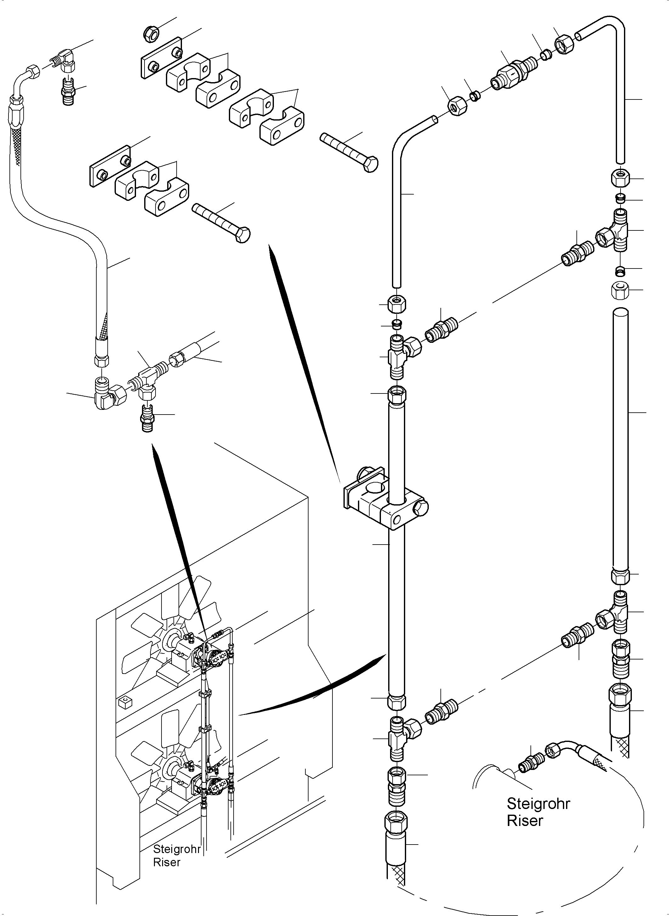 Komatsu parts book diagram for PC4000-6 S/N 08237: LINES - FAN MOTORS, FAN PUMP (OIL COOLER)