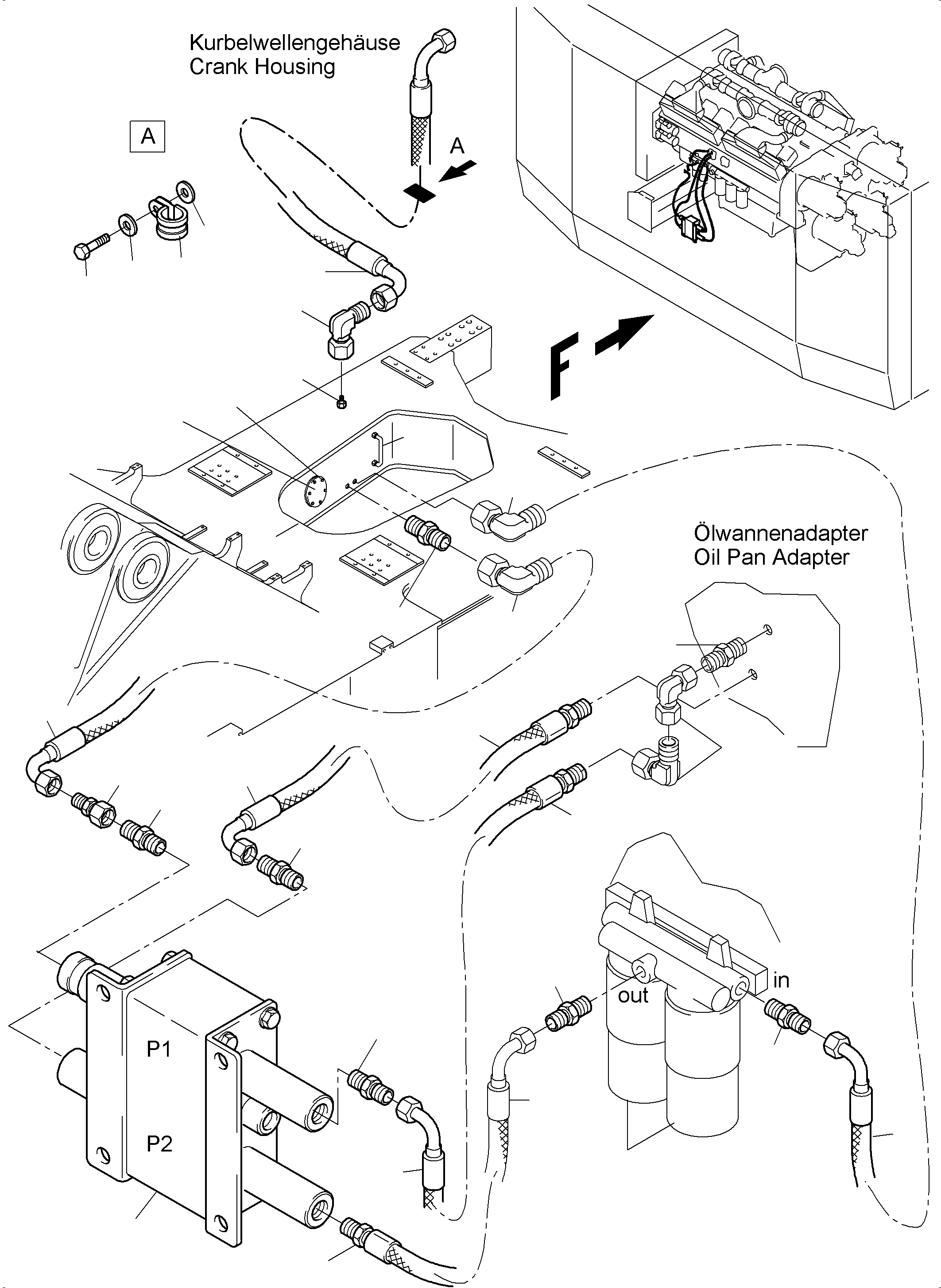 Komatsu parts book diagram for PC4000-6 S/N 08239: LINES FOR FEED PUMP - ENGINE OIL