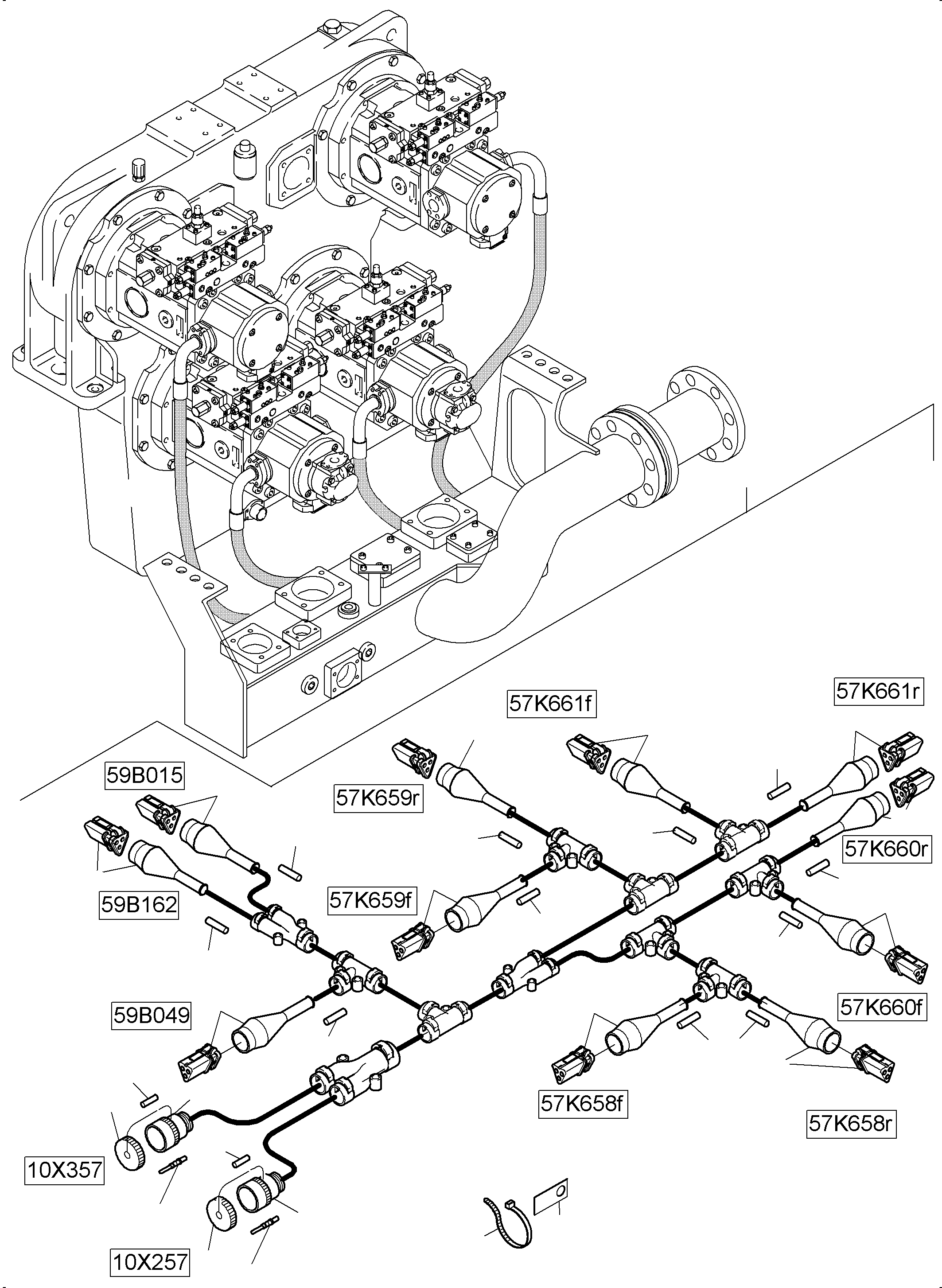 Komatsu parts book diagram for PC4000-6 S/N 08239: CABLES PUMP DISTRIBUTOR GEAR