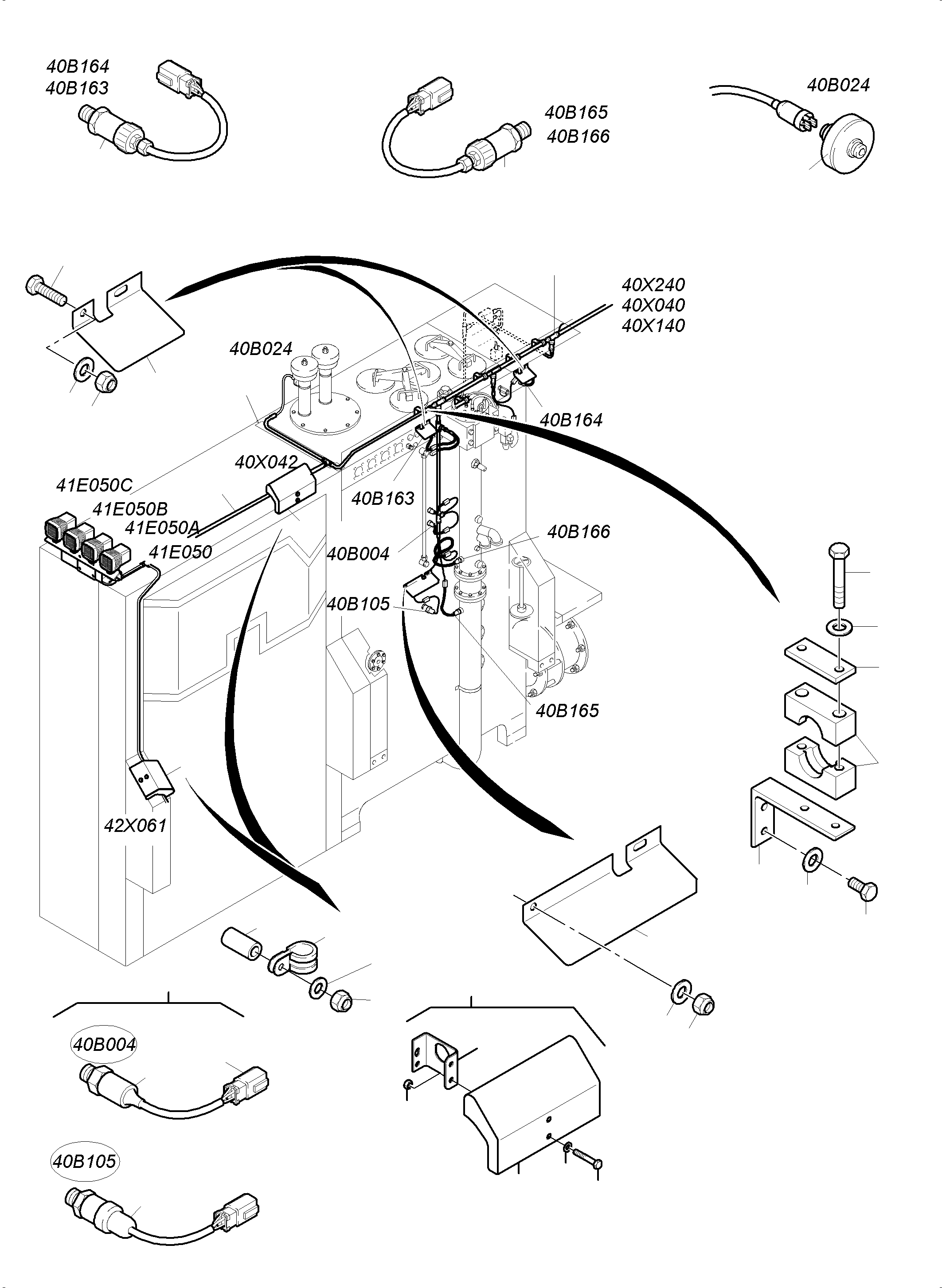Komatsu parts book diagram for PC4000-6 S/N 08239: CABLES - OIL TANK AND SWITCH - TRANSFUSING PUMP