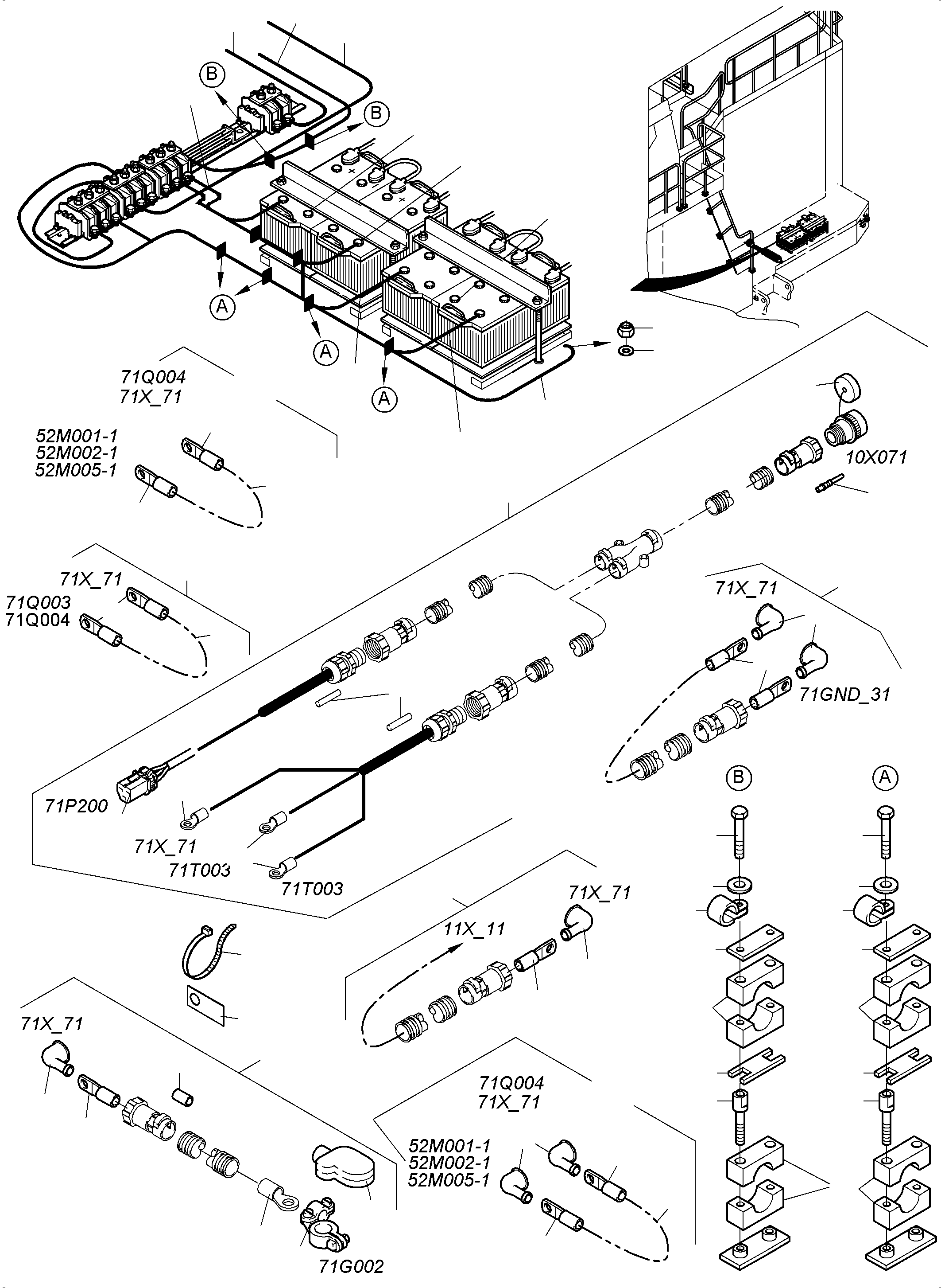 Komatsu parts book diagram for PC4000-6 S/N 08239: BATTERIES WITH CABLES